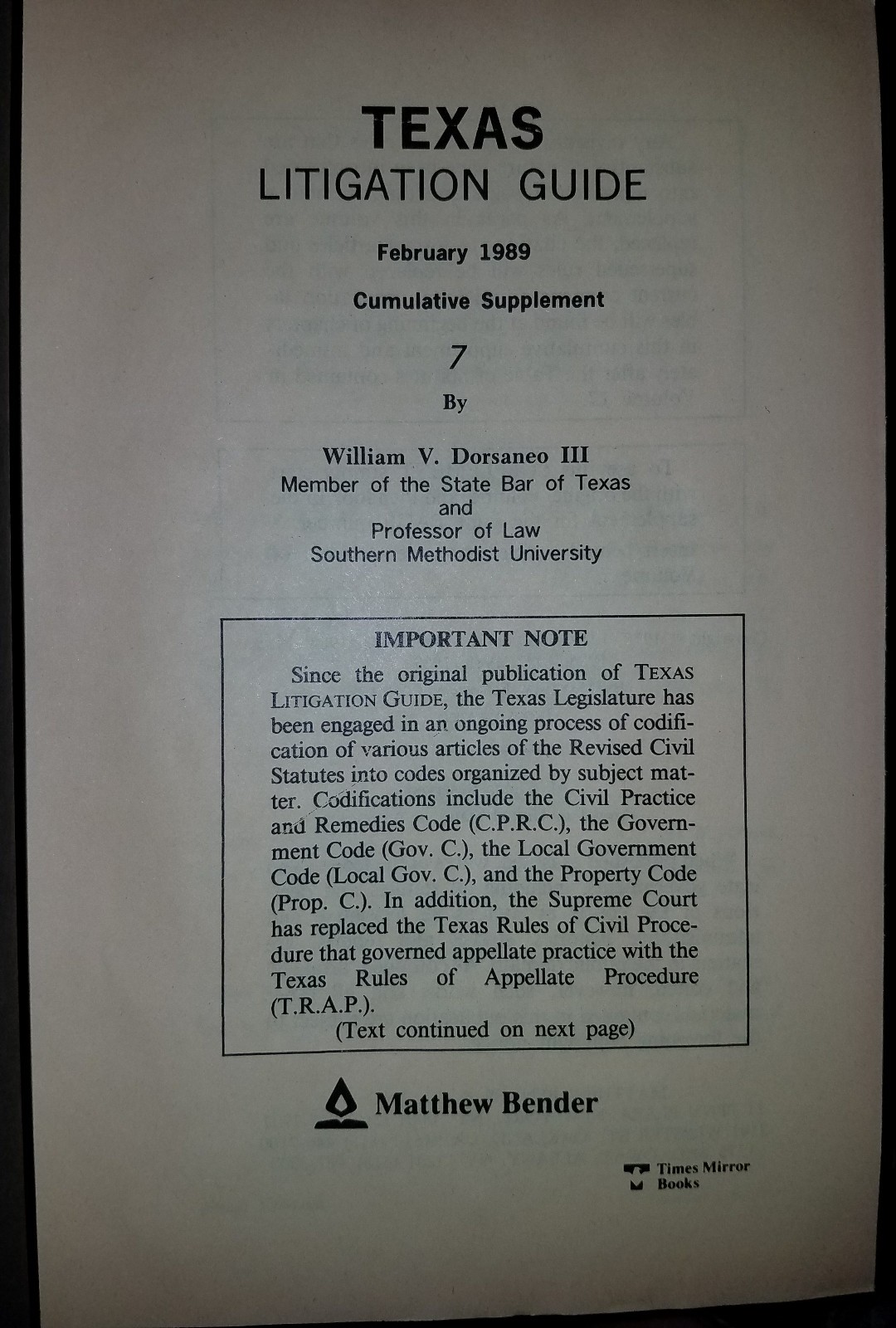 Texas Litigation Guide (February 1989) Business Entities [7] Dorsaneo