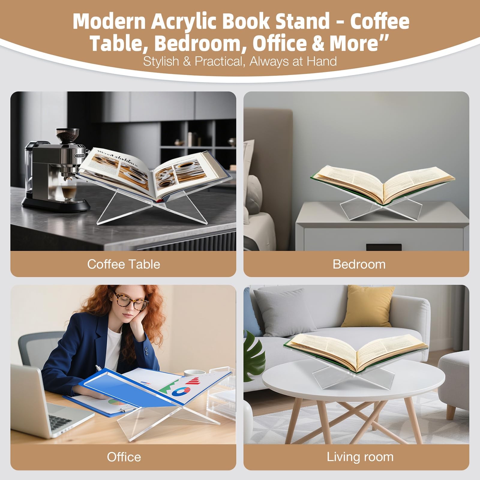 Clear Acrylic Book Stand Large 12.6 x 6.7 x 5 in Book Holder for Cookbooks, Bibl