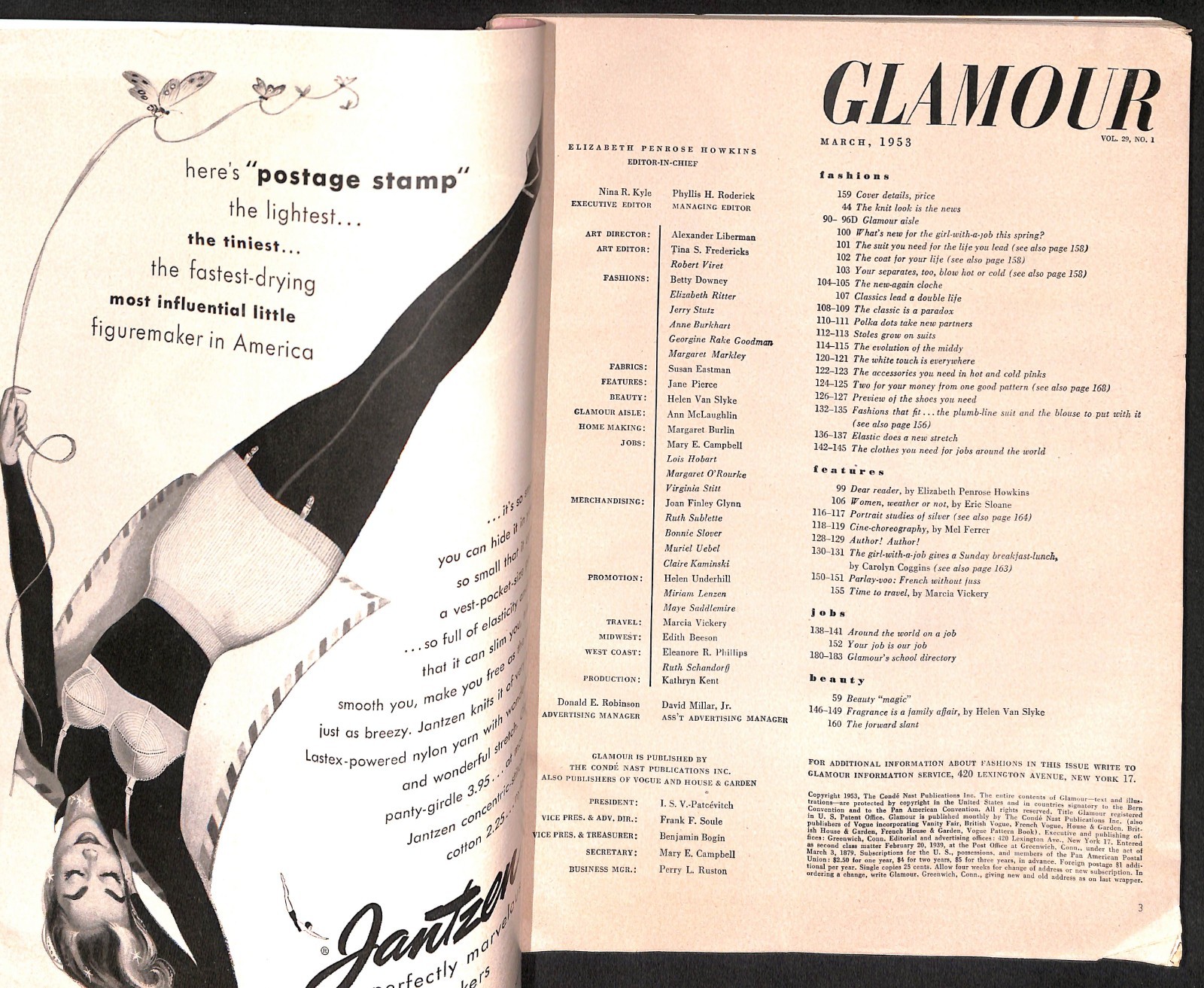 Rare Vintage Glamour Magazine March 1953 | Fabrics Fashions Jobs 188 pages