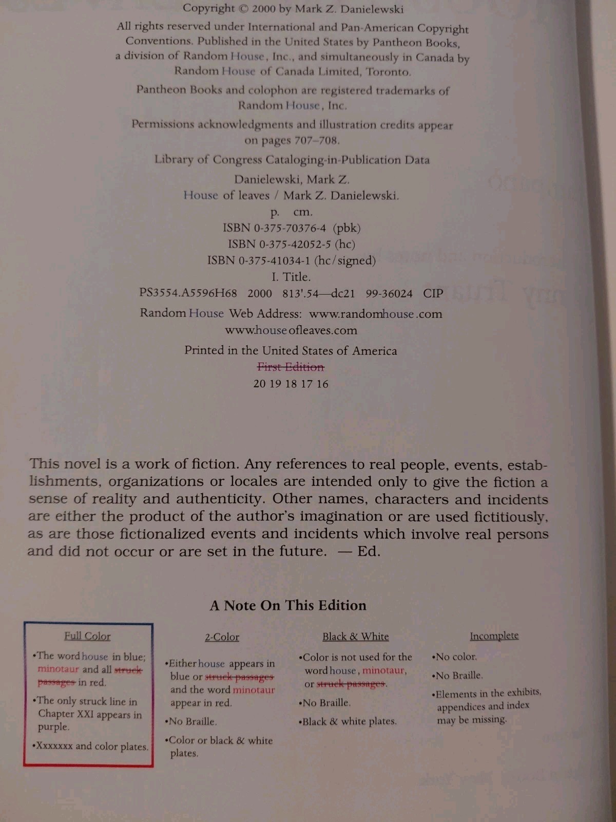 SIGNED and DATED House of Leaves – Mark Danielewski HARDCOVER – Rare!