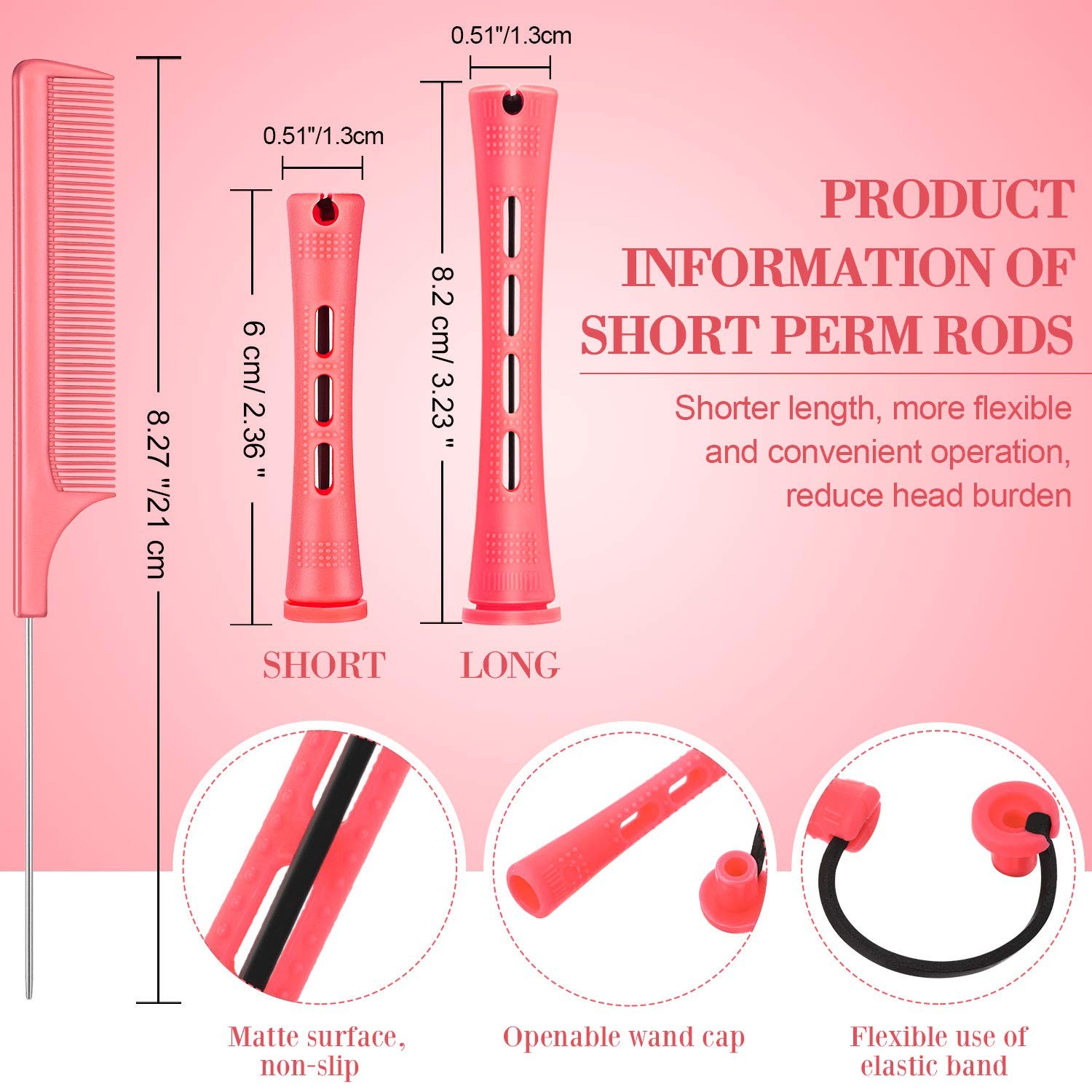 48 Pieces Hair Perm Rods Short Cold Wave 0.51 Inch (Pack of 48), Pink