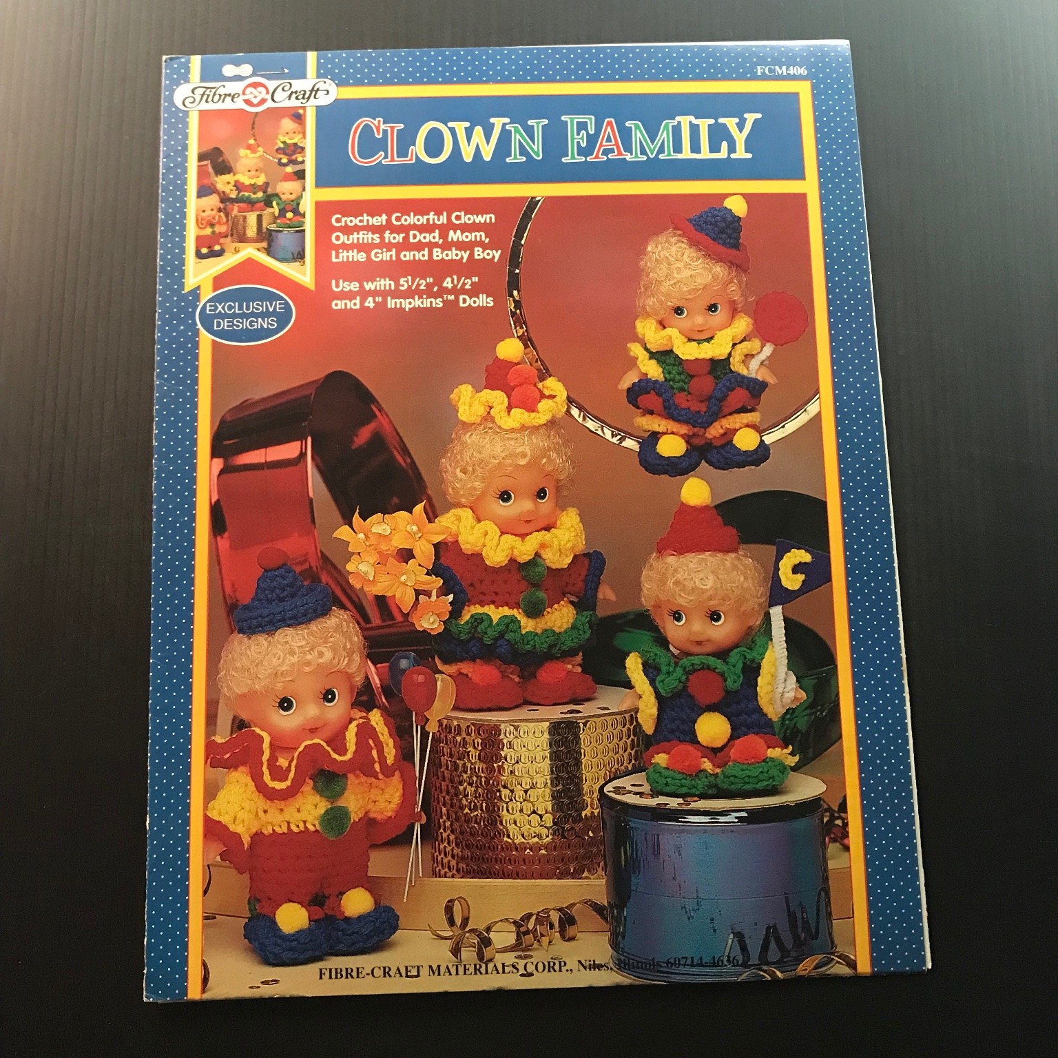 Clown Family Fibre-Craft Crochet Patterns Doll Outfits FCM406 Impkins