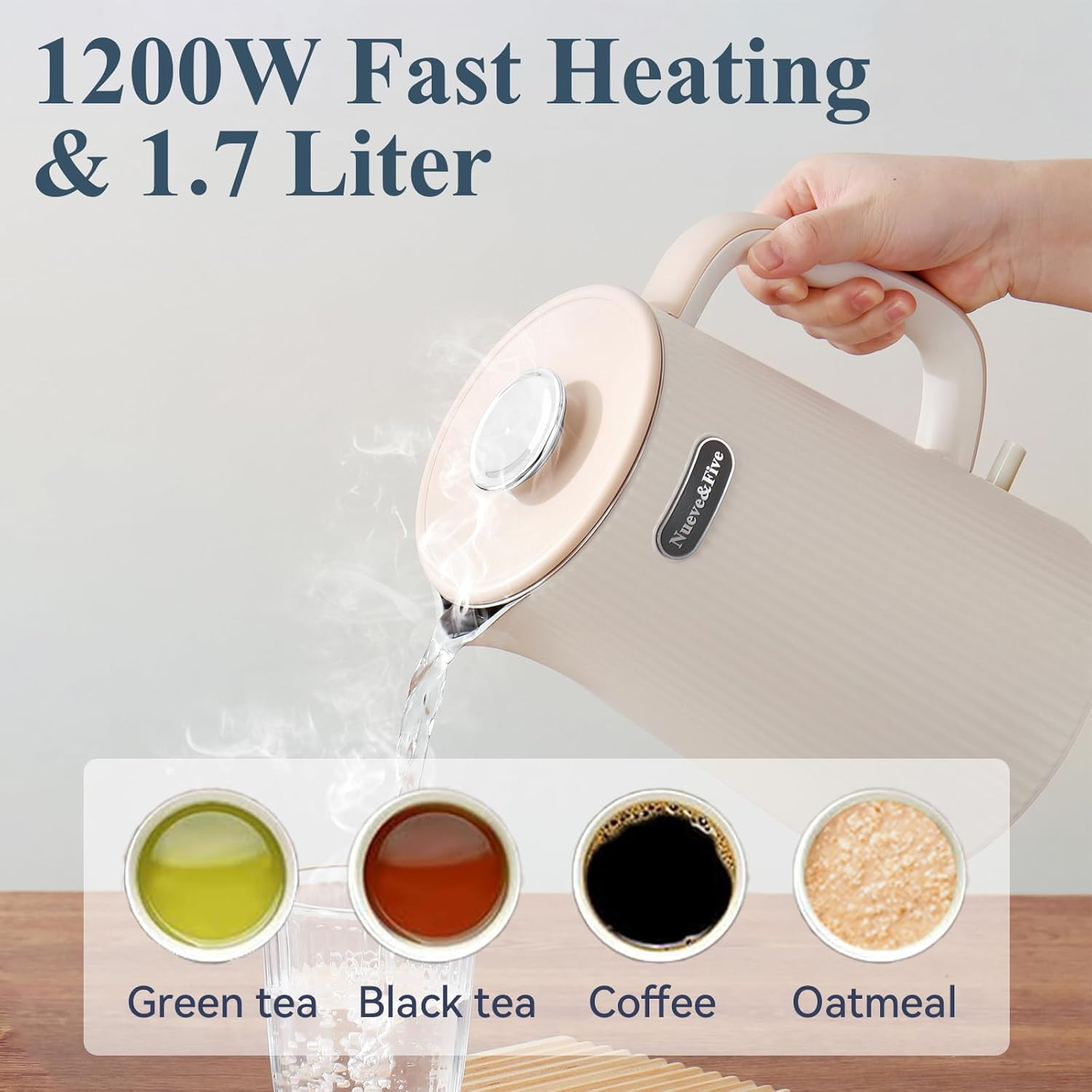 Nueve&Five 1.7L (57Oz) Large Electric Kettle Perfect for 7+Cups of Tea and Coffe