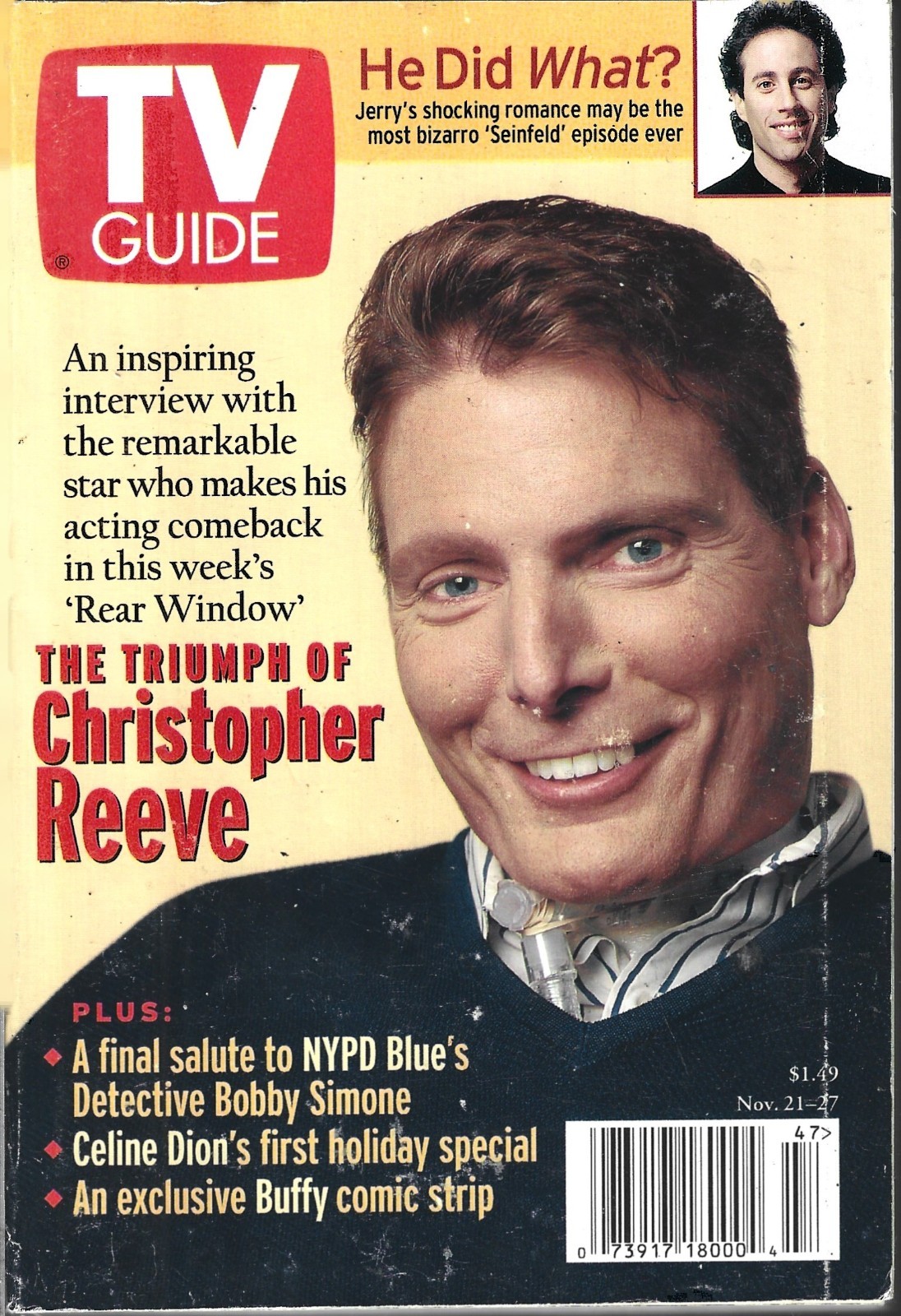 TV GUIDE MAGAZINE NOVEMBER 21-27 1998 (FN) CHRISTOPHER REEVE SUPERMAN