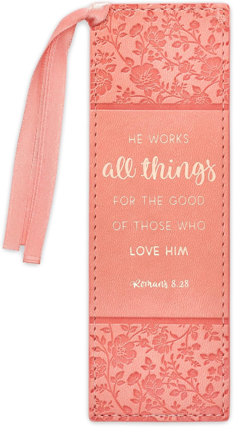 Premium Vegan Leather Scripture Bookmark for Women: He Works All Things – Roman