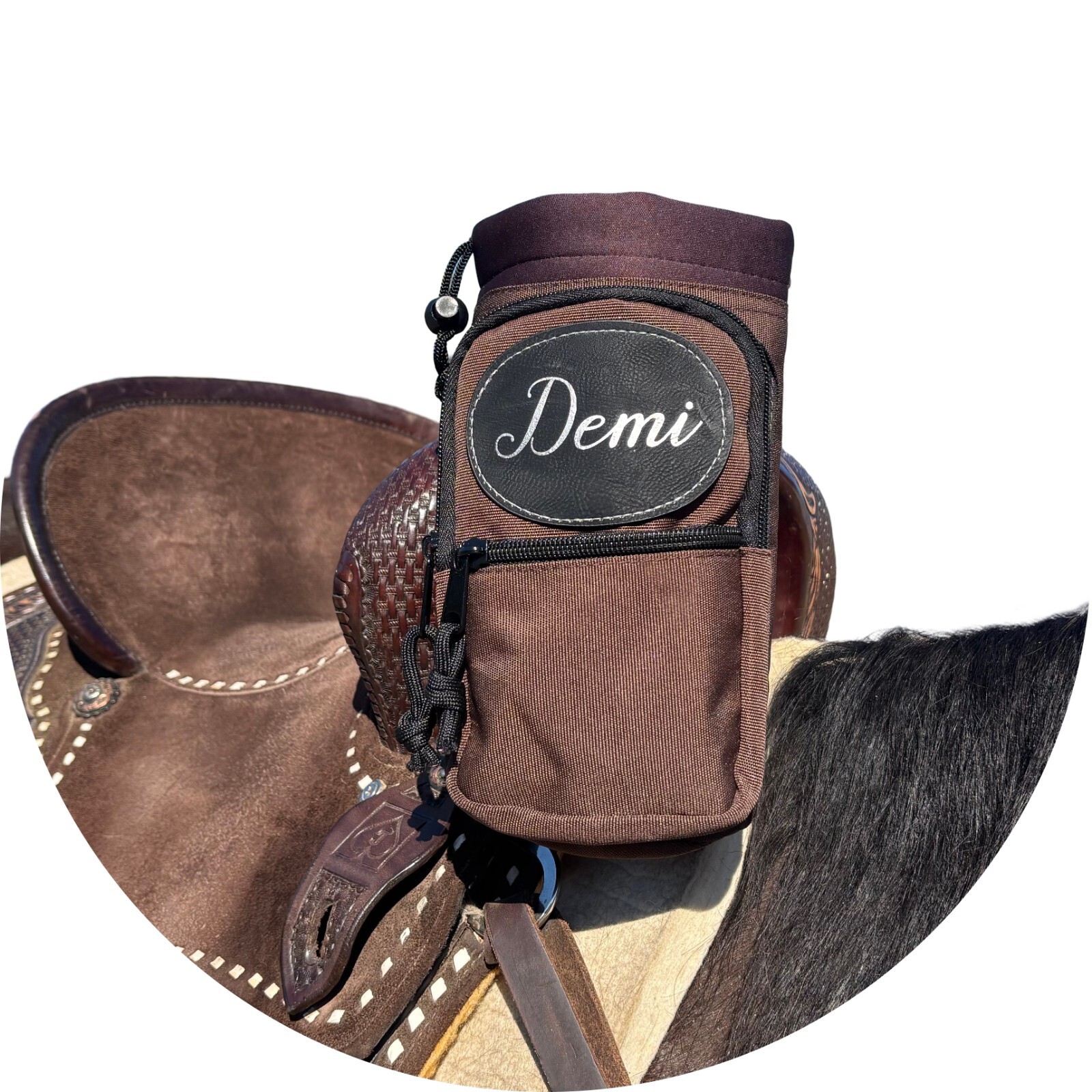 Personalized Horse Saddle Water Bottle Holder, Brown, Multi Pocket Saddle Holder