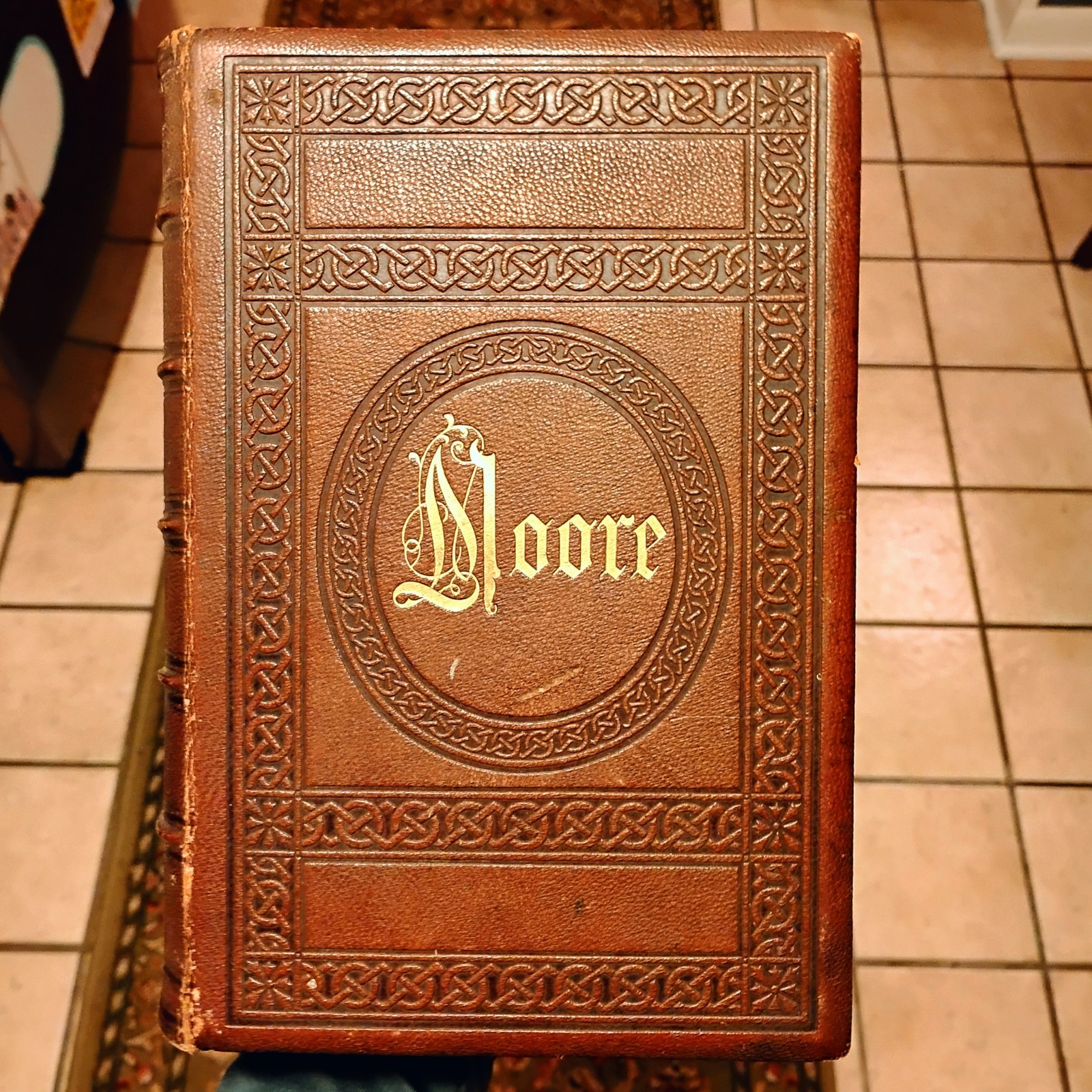 1850s The Poetical Works of Thomas Moore LEATHER Fine Binding Celtic Knot Gilt