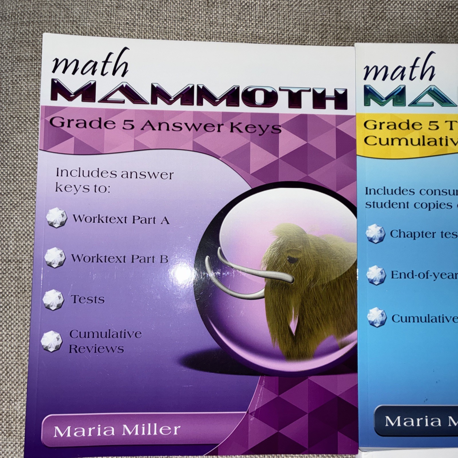 Math Mammoth Grade 5: 5A, 5B Worktext, Tests & Cumulative Review,Answer Keys x4