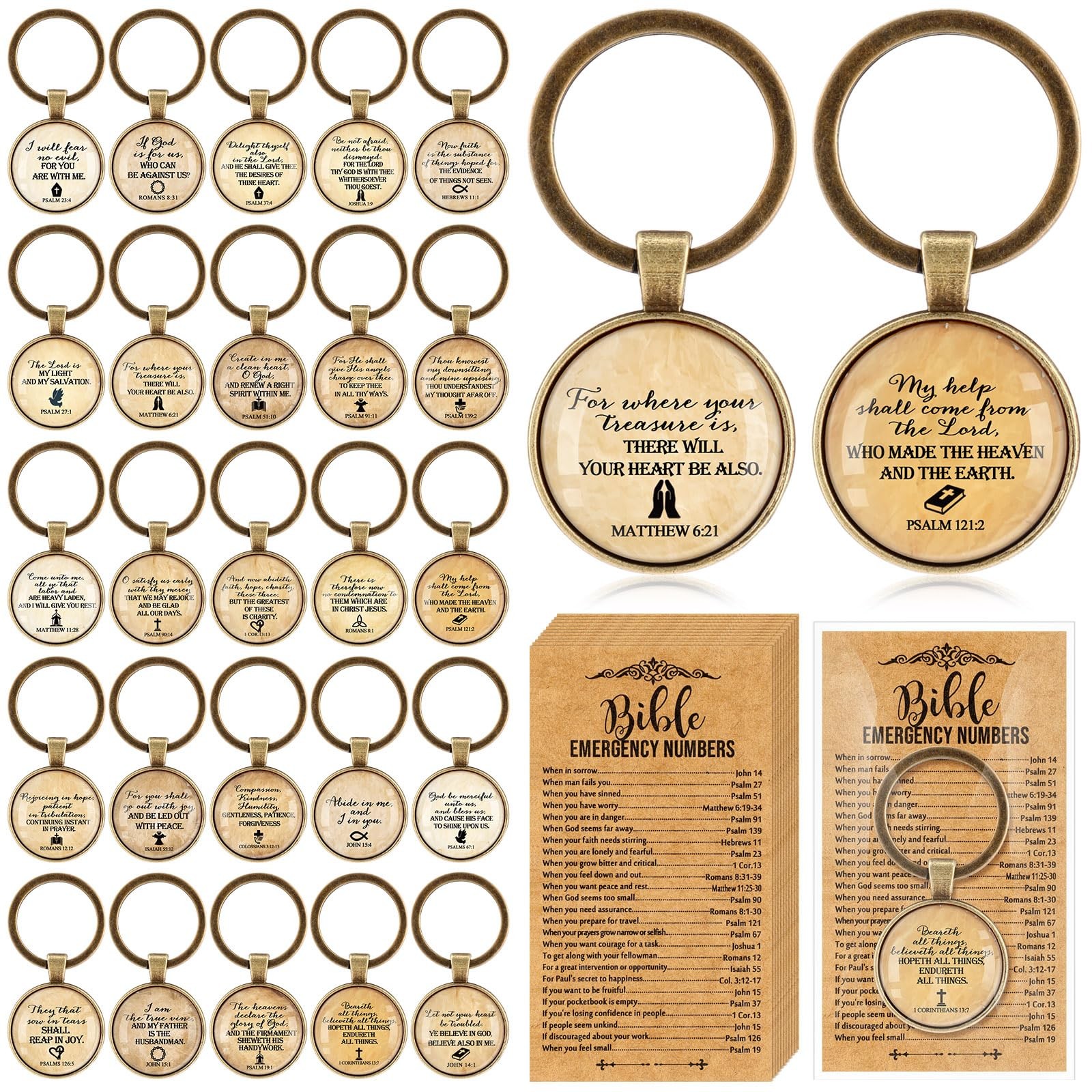 Junkin 25 Set Mother’s Day Christian Keychain about 1.18 inches/ 3 cm, Brown