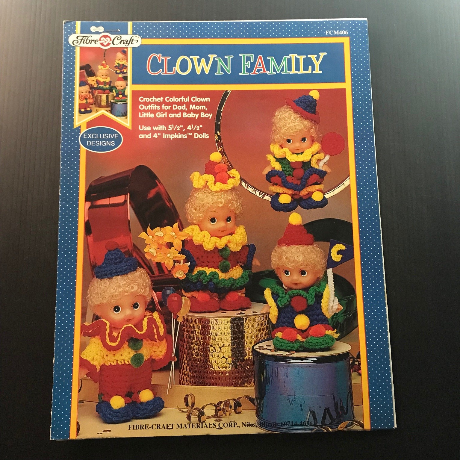 Clown Family Fibre-Craft Crochet Patterns Doll Outfits FCM406 Impkins
