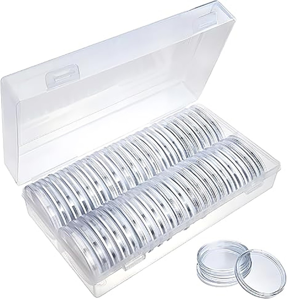 50PCS*40mm Coin Capsules Round Plastic Coin Holder White gaskets with Case Box🔥