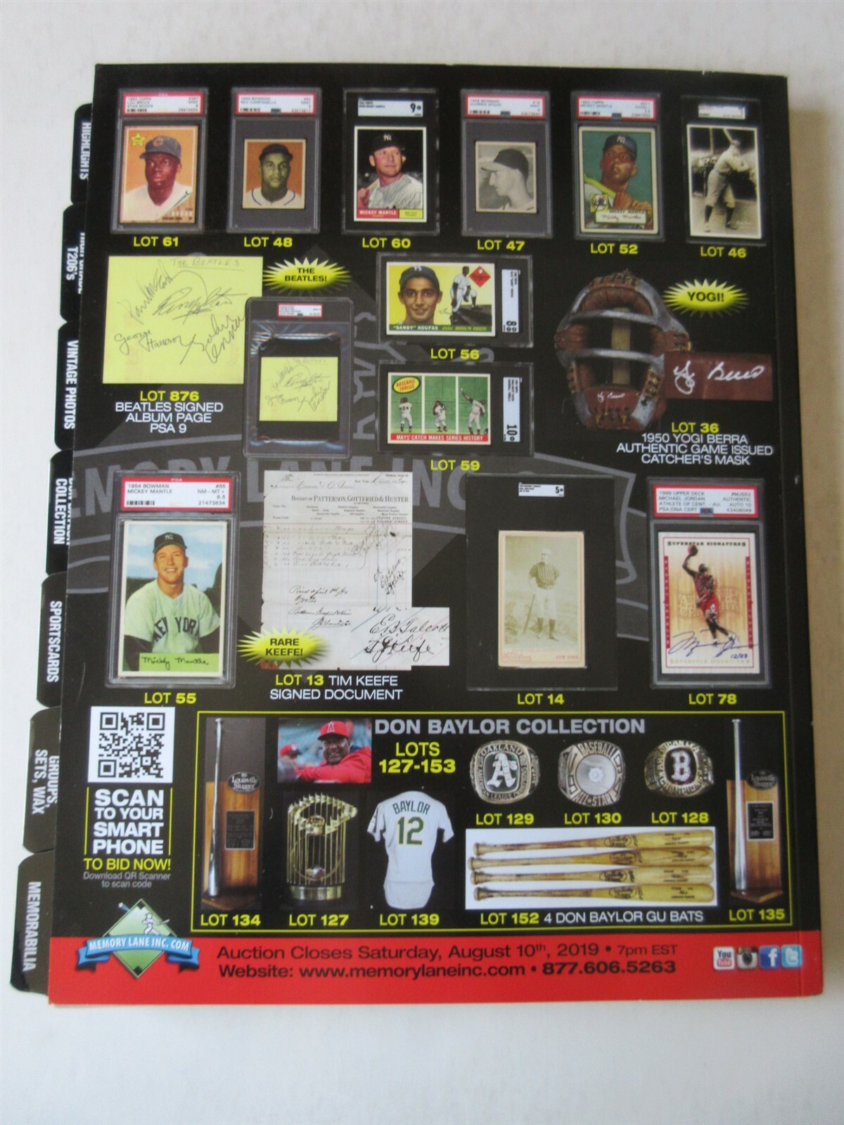 2017 Memory Lane Inc. Summer Rarities Auction Catalogue 258 pages