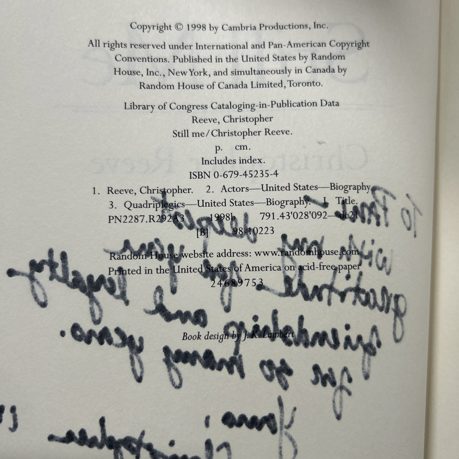 Signed And Dedicated Still Me by Christopher Reeve Superman