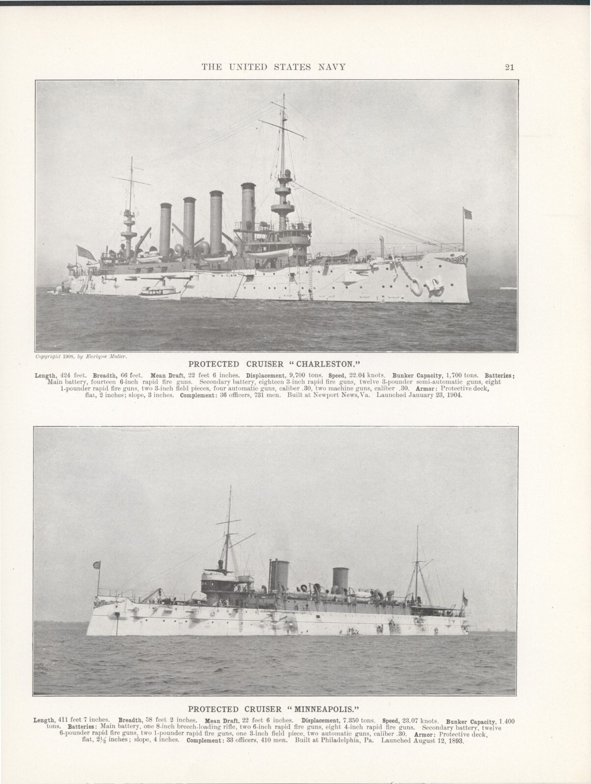 1908 Article * United States Navy * 32 Pages of Photos of Naval Ships