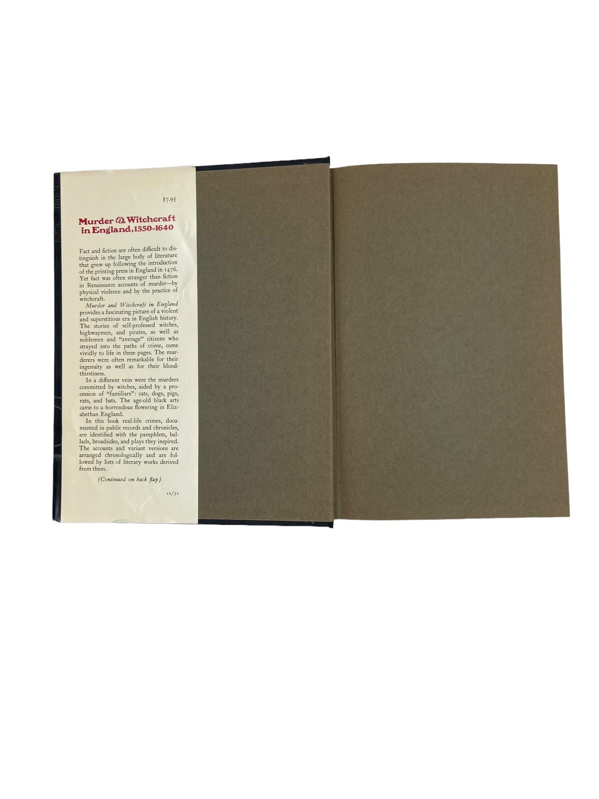 1971 Murder & Witchcraft In England by JH Marshburn Occult History Book Witches
