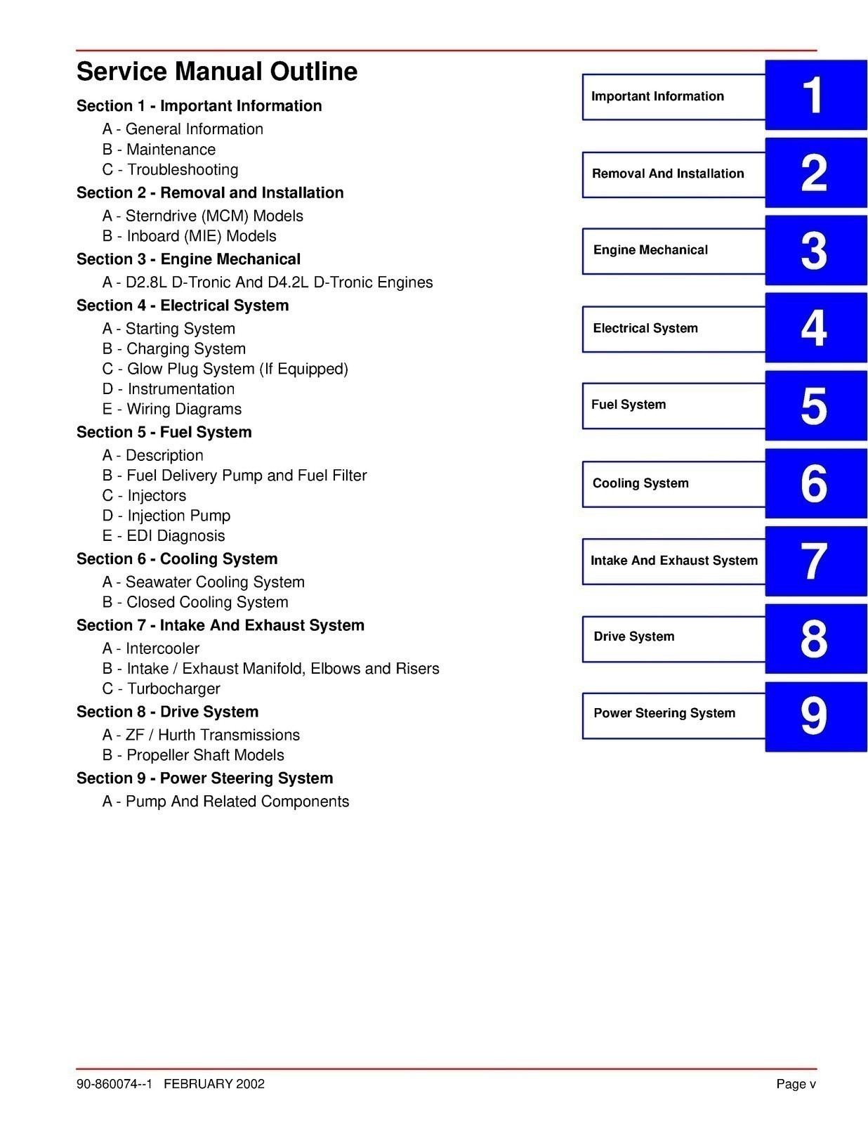 Mercury Mercruiser #22 Service Manual In-Line Diesel D2.8L D4.2L D-Tronic COVERE