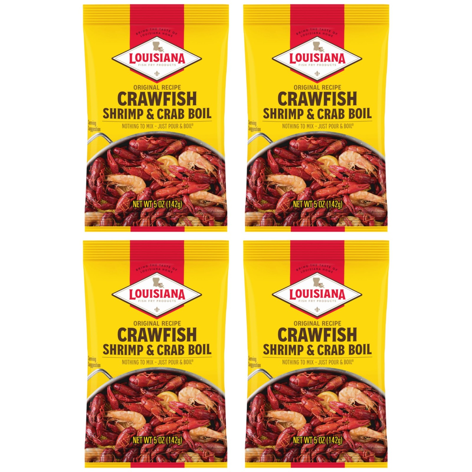 Louisiana Crawfish Crab Shrimp Boil 5 Oz Pack of 4 Delicious Seafood Mix