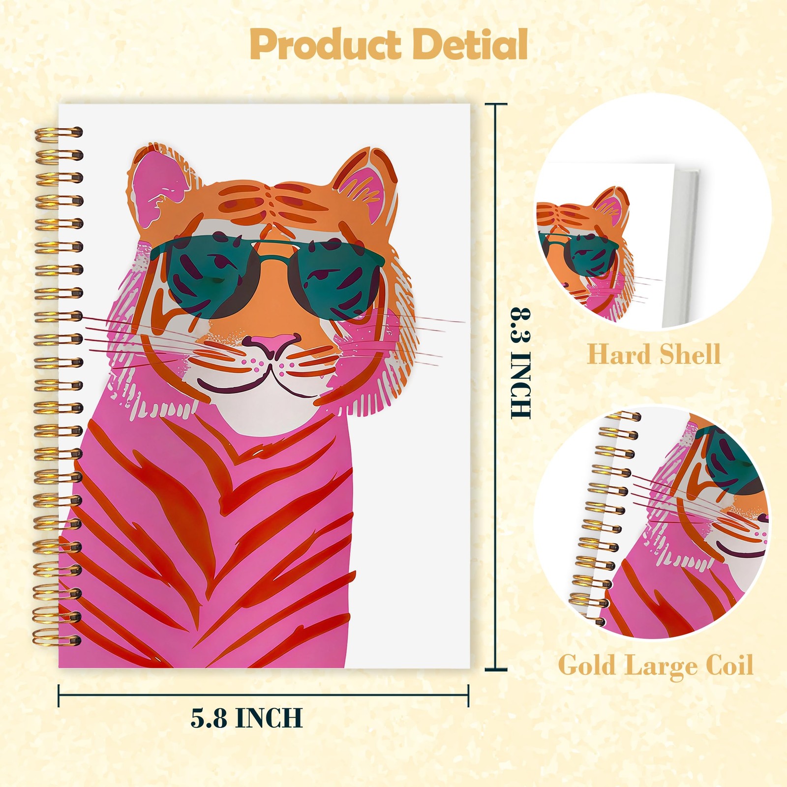 Preppy Hot Pink and Orange Tiger Spiral Notebook 5.5×8.3 in, Pink Maximalist …