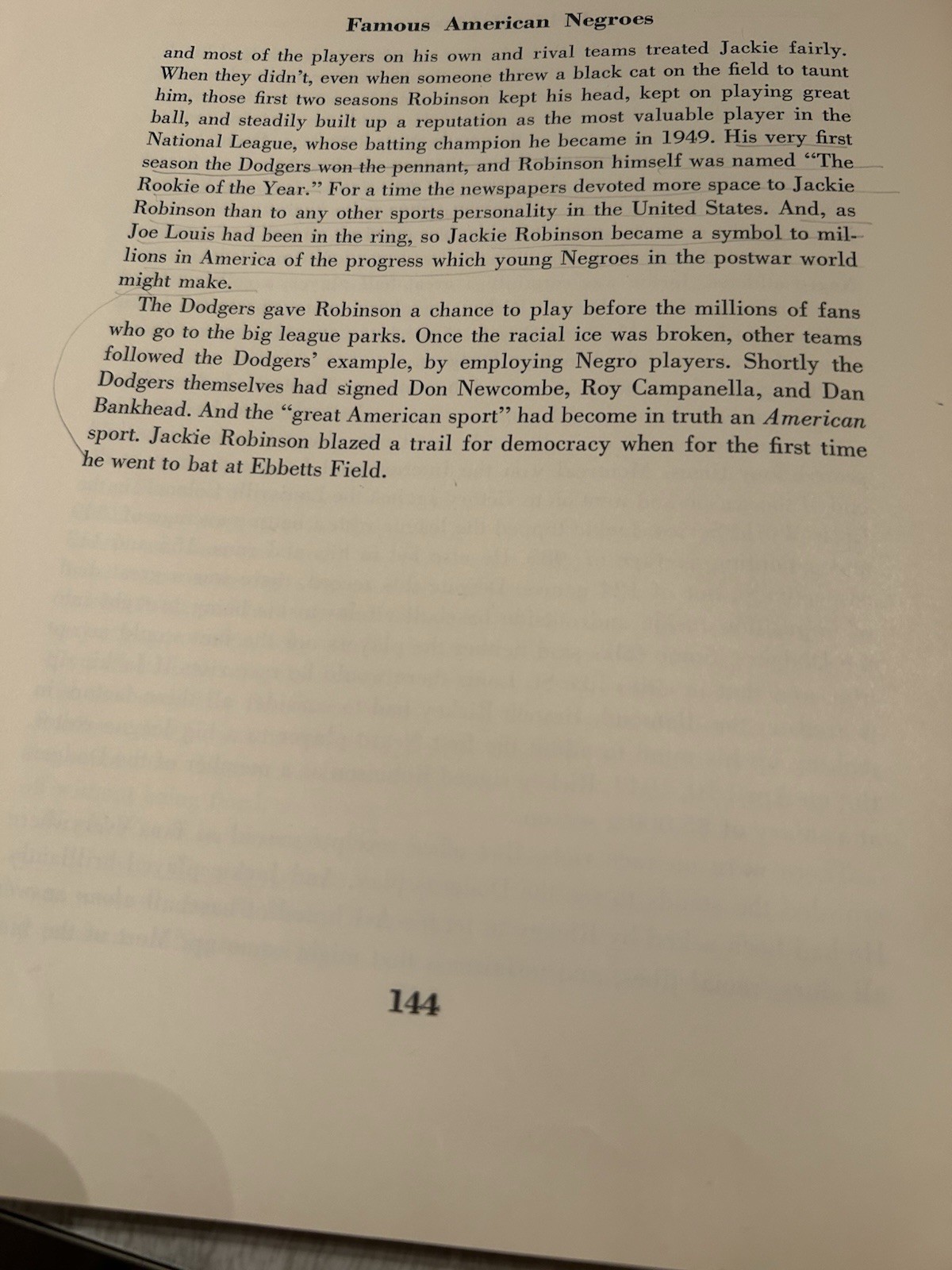 Famous American Negroes Book Copyright 1954 144 Pages.