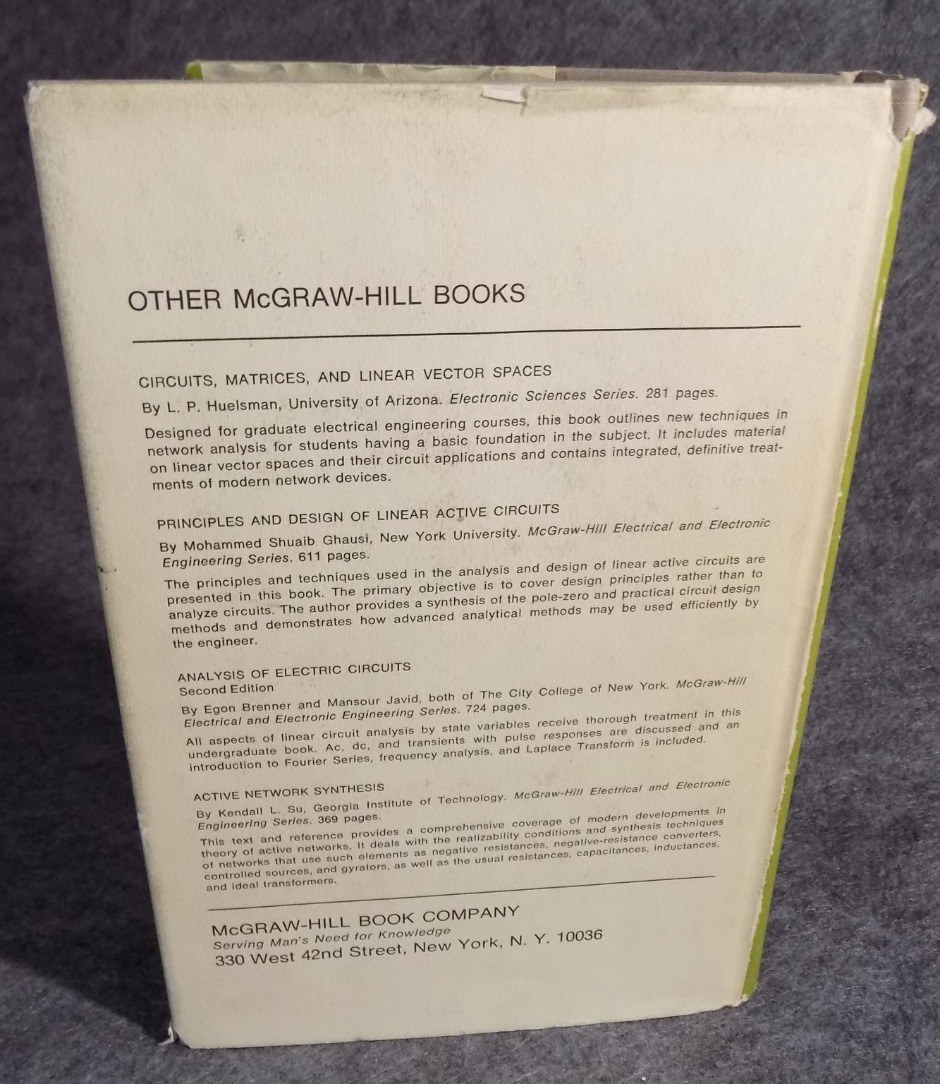 Vintage Theory & Design Active RC Circuits Huelsman 1968 McGraw-Hill Electrical