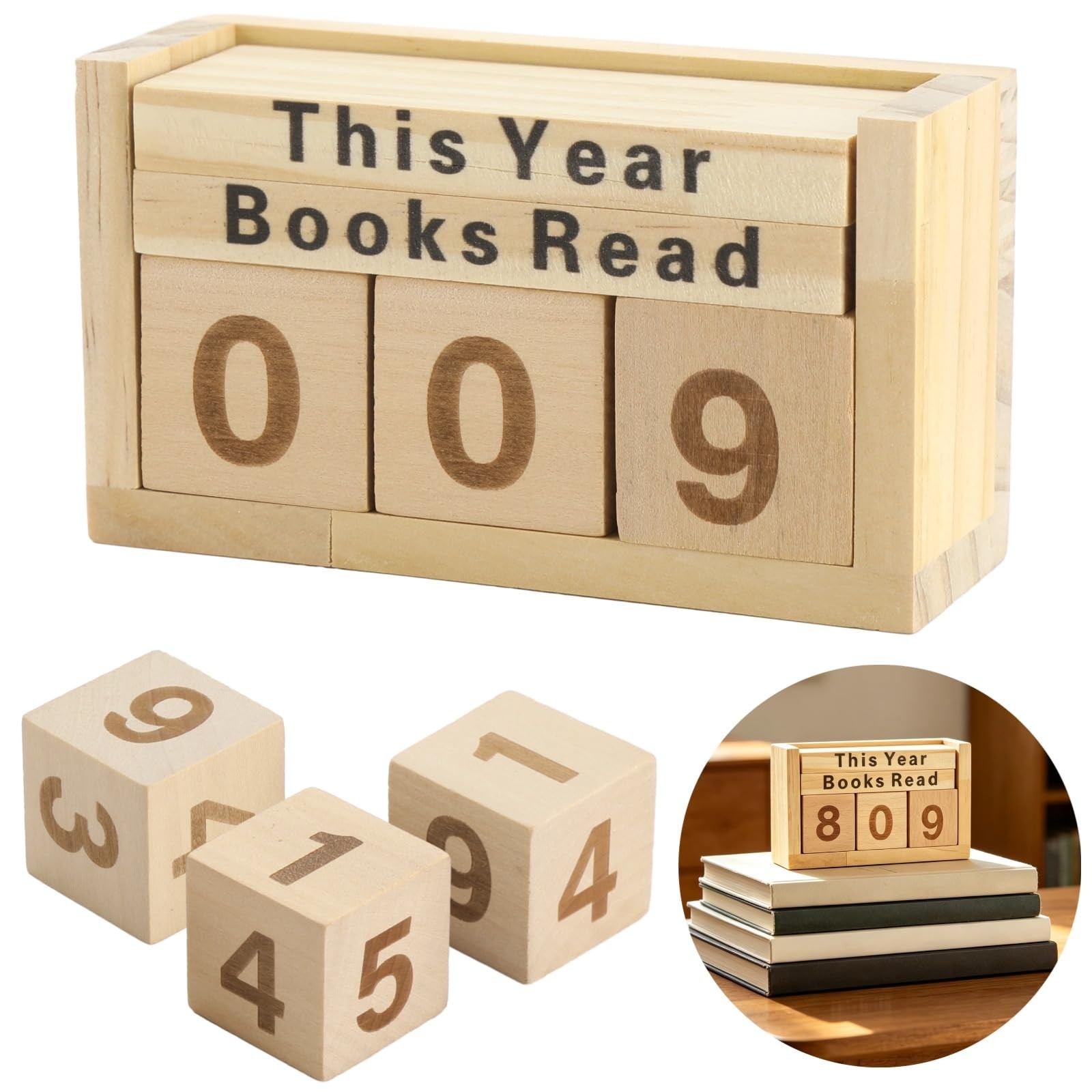 Wood Books Read Counter Decoration, 4.3 x 2.8 x 2.0 in Adjustable Reusable Bo…