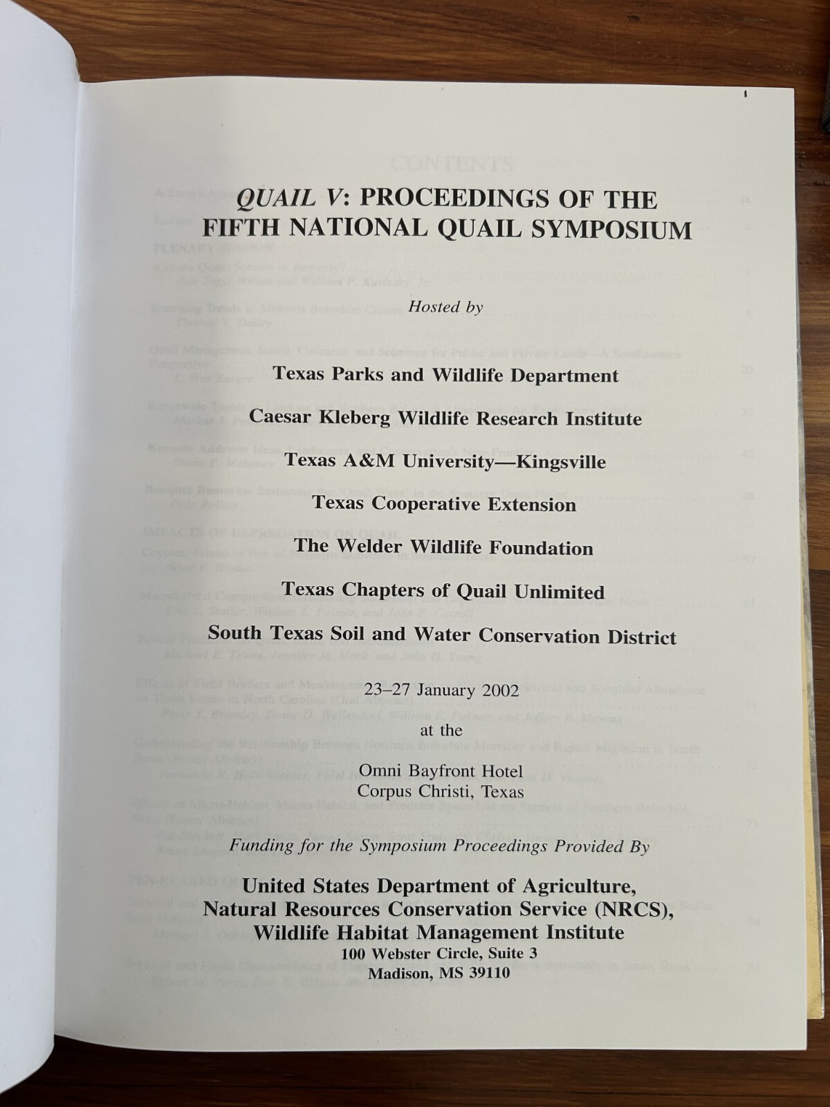 Quail V: Proceedings of the Fifth National Quail Symposium 2002 HC 254 pages