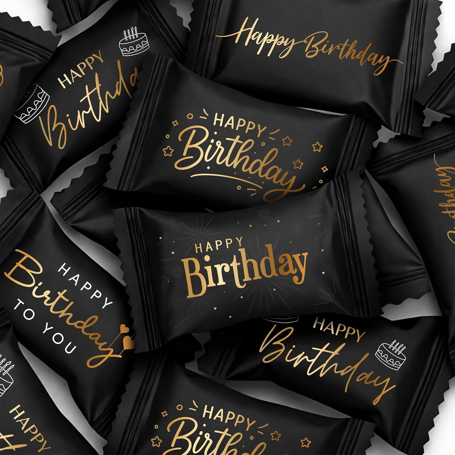 Happy Birthday Buttermints Candy 100 Count 13 Oz. Black and Gold Individually Wr