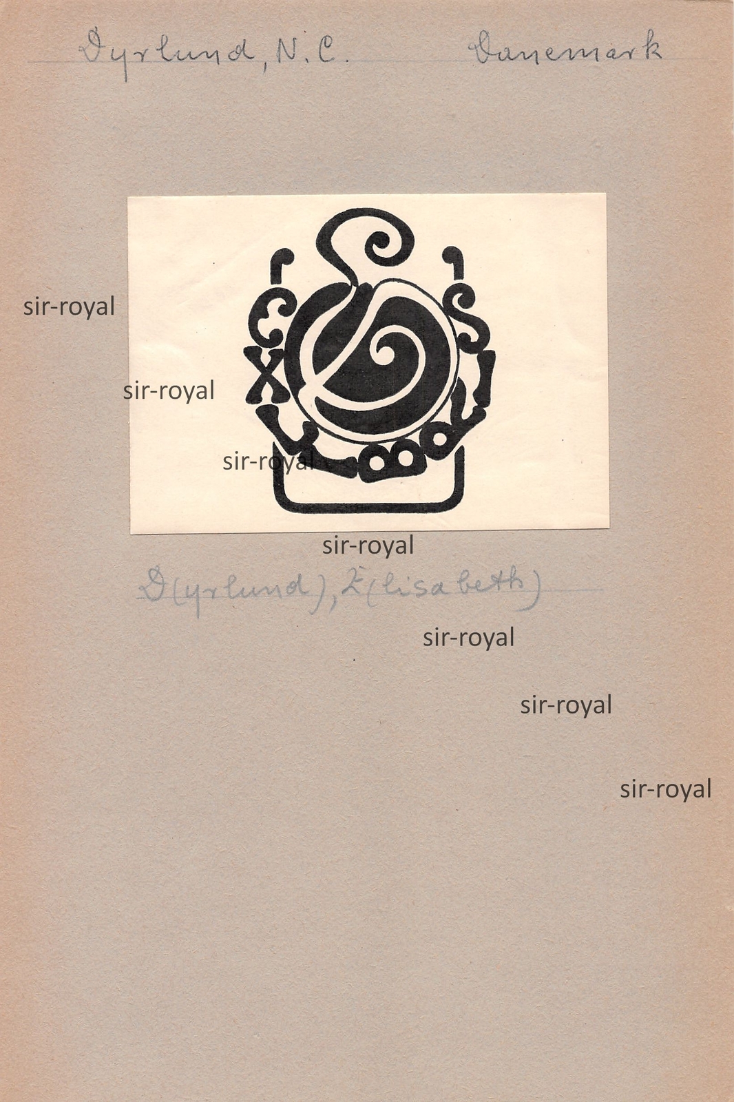N. C. DYRLUND – Exlibris für Elisabeth Dyrlund – Dänemark ~9x7cm