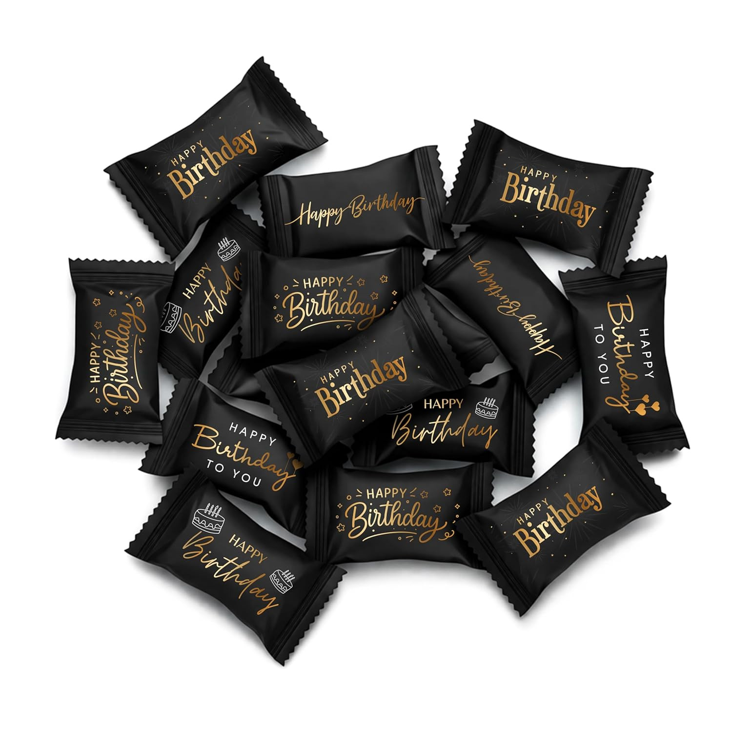 Happy Birthday Buttermints Candy 100 Count 13 Oz. Black and Gold Individually Wr