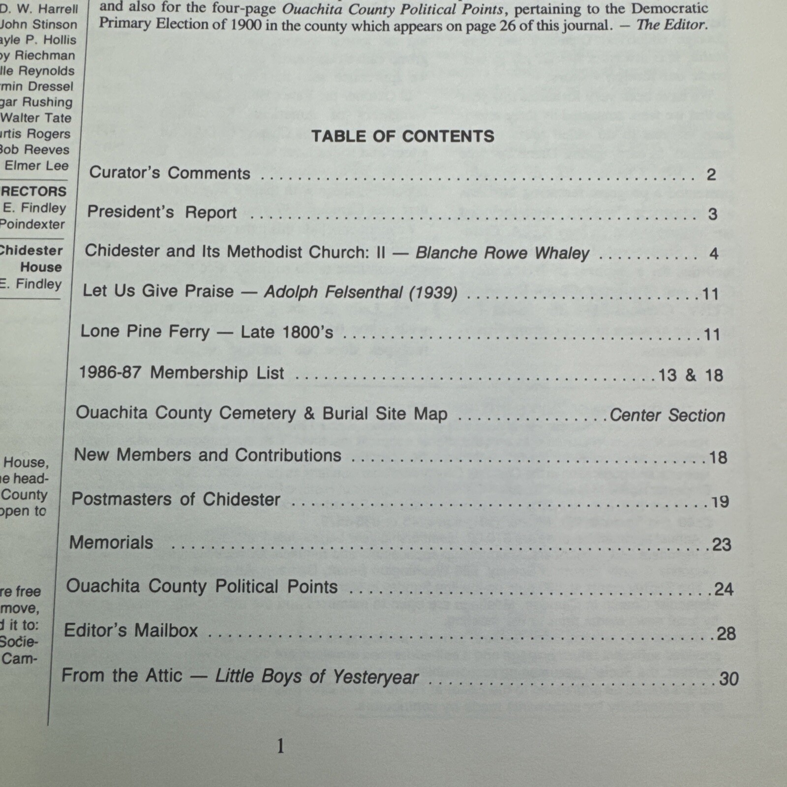 Arkansas Ouachita County Historical Quarterly December 1986 Historical Society