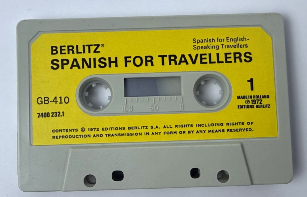 Vtg 1972 Berlitz Spanish for Travelers Phrase Book & Cassette Tape