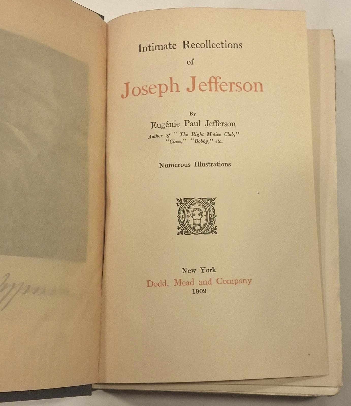 1909 Joseph Jefferson Intimate Recollections Antique Book Uncut Pages Photos