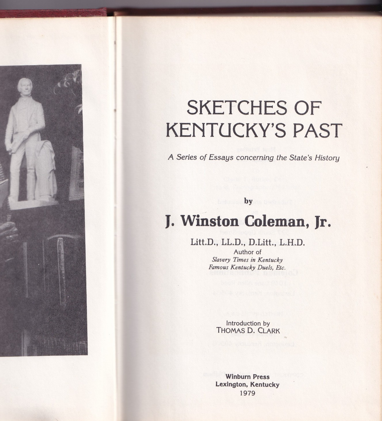 Sketches of Kentucky’s Past (HB, 1979, signed, 254 pages) by J. Winston, Jr.