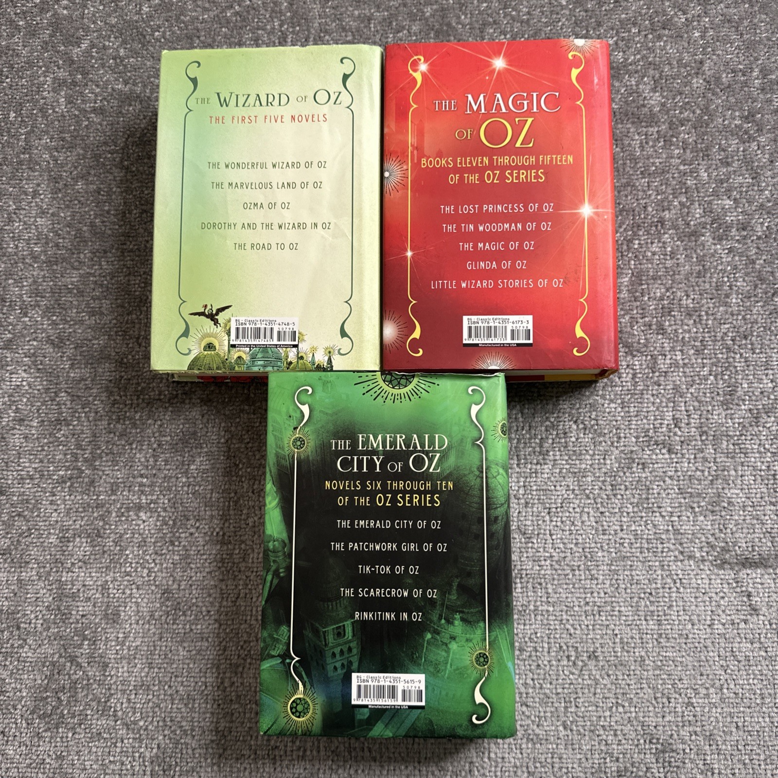 Lot Of 3 Novels 1 Through 15 of the Oz Series Hard Cover L. Frank Baum