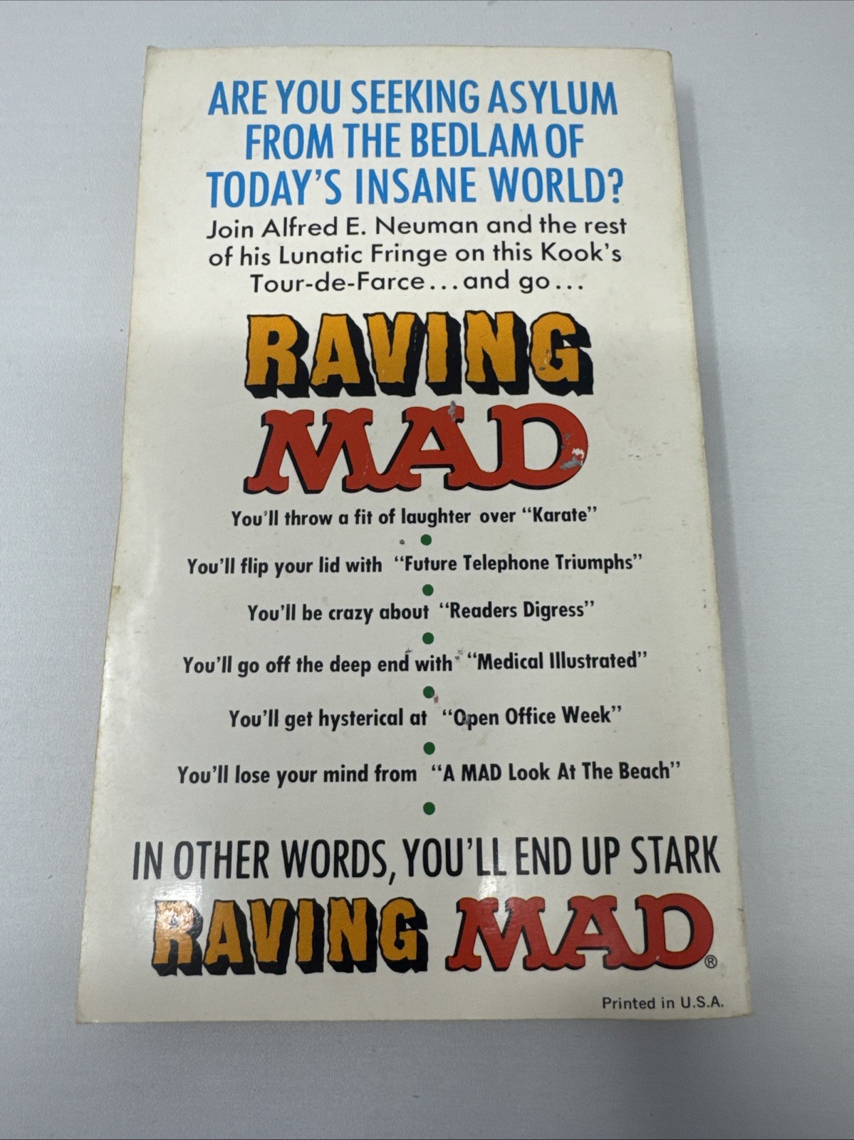 MAD Magazine Paperback Book: #20 RAVING MAD 1973 Warner 1st Print G