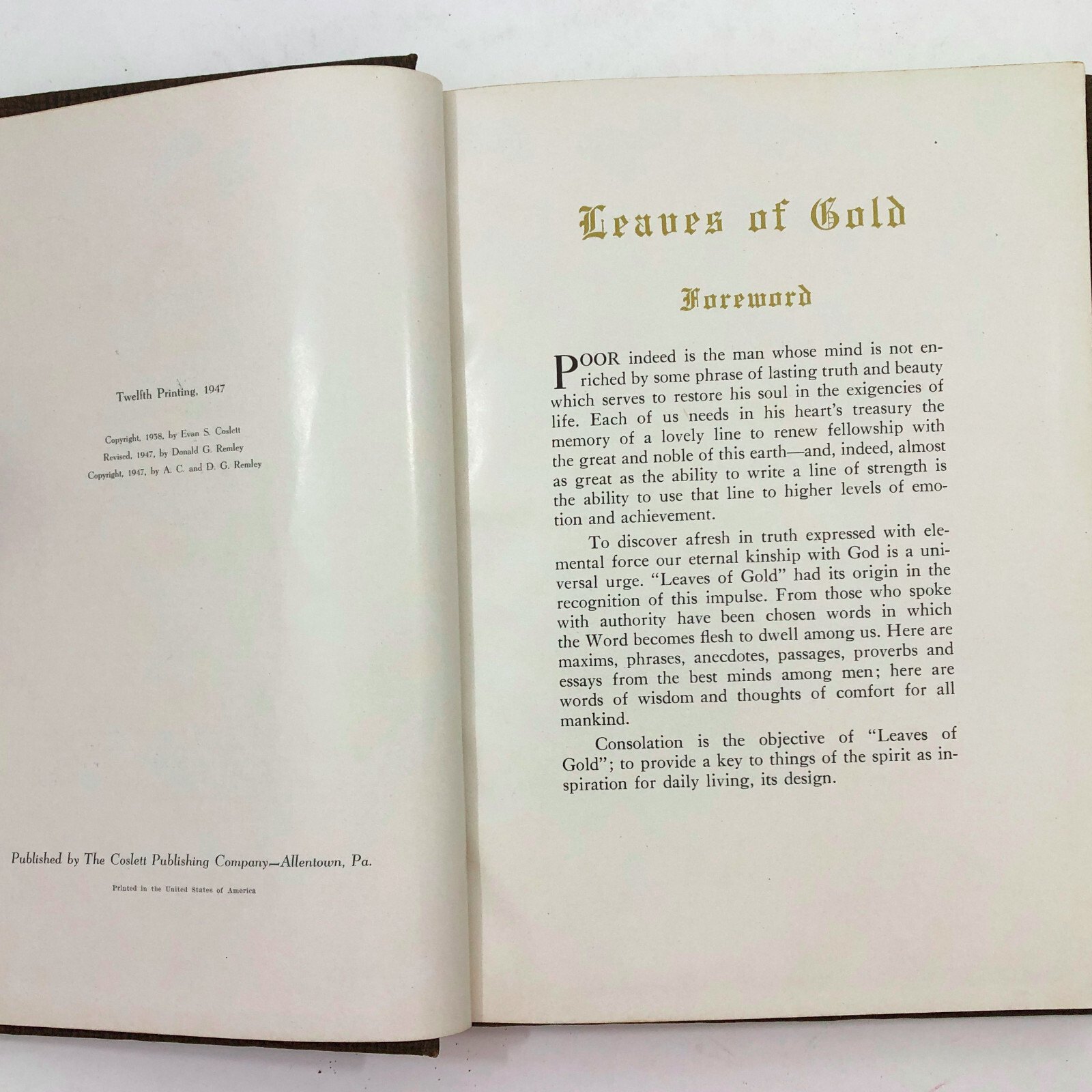Leaves of Gold An Anthology of Prayers Clyde Francis Lytle 1947 12th Printing