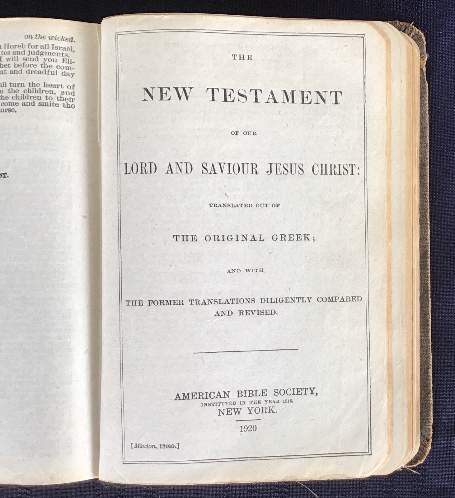 1920 ed. HOLY BIBLE, American Bible Society, small size, 4-1/8” x 6-1/8”