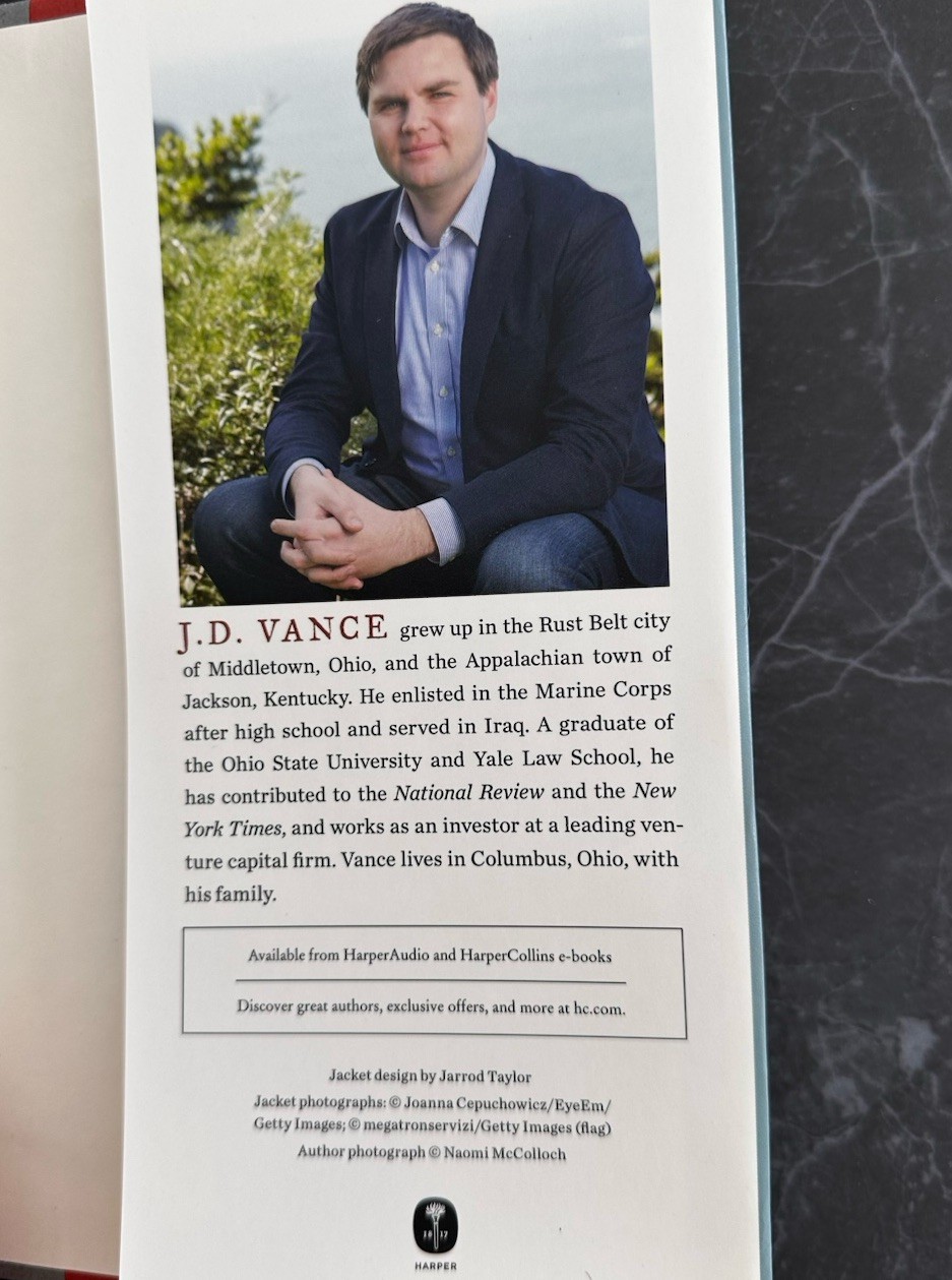 J.D. Vance Hillbilly Elegy Signed 1st Ed Hardcover w/ Dust Jacket (2016)