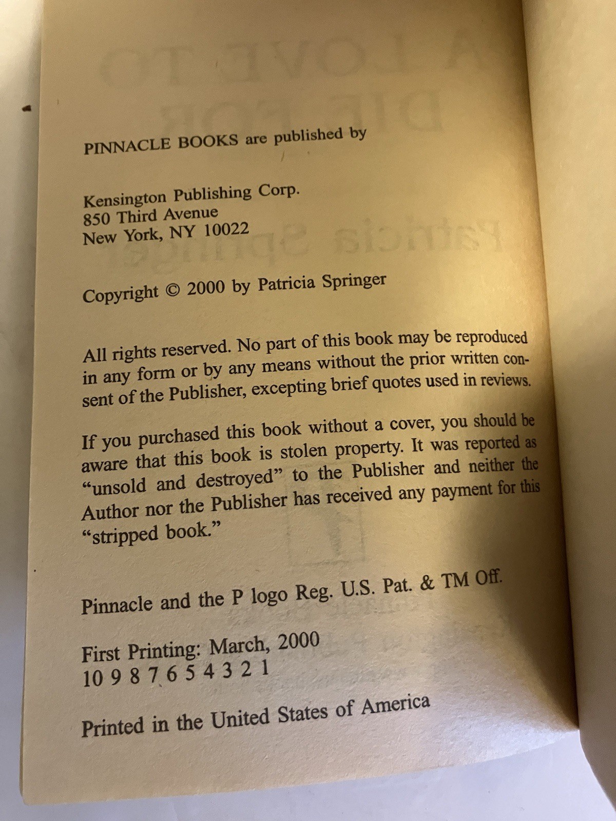 A LOVE TO DIE FOR PATRICIA SPRINGER PB 1ST PINNACLE TRUE CRIME WOMAN DEATH ROW