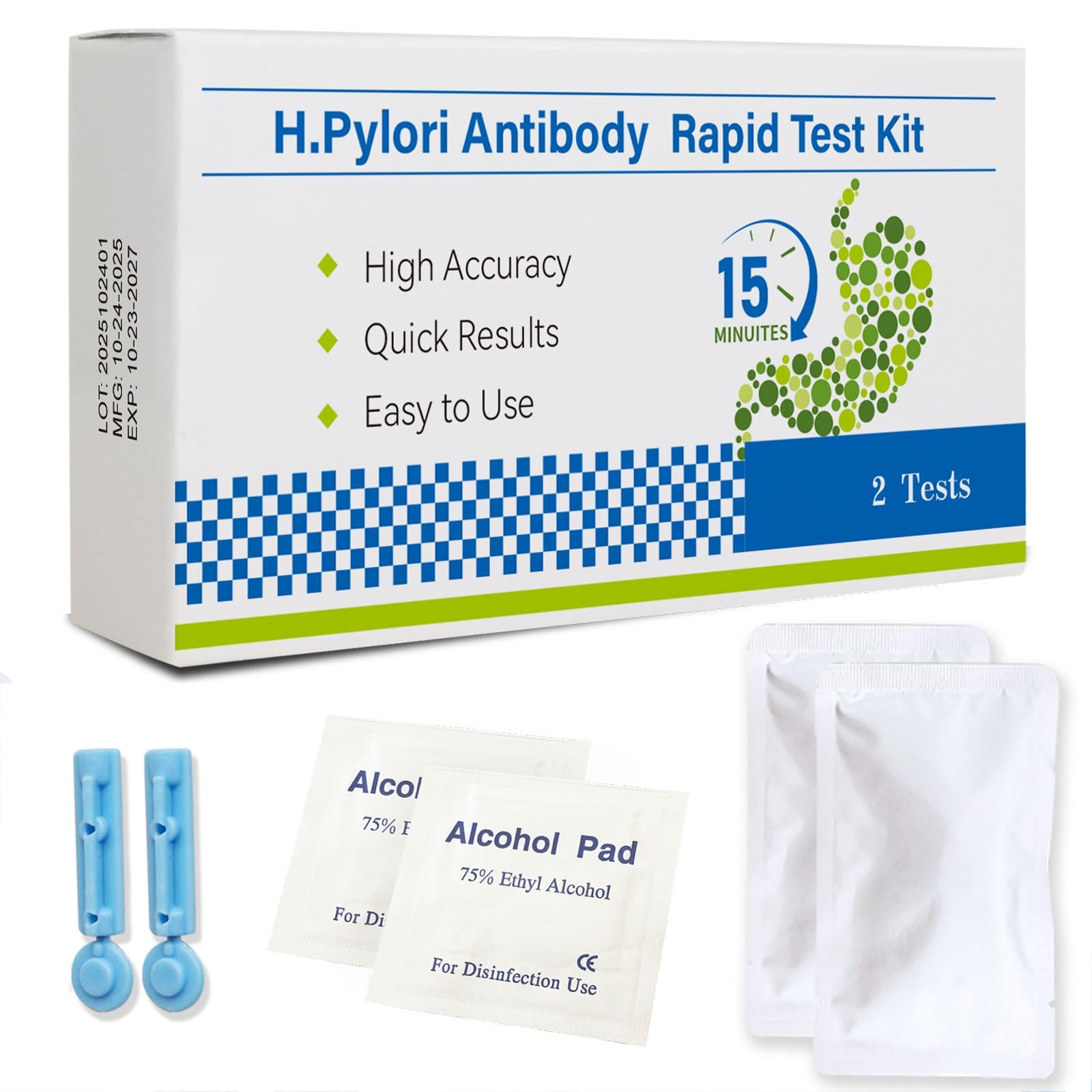 H Pylori Test Kit — 2 PCS, Self-Test with 99.9% Accurate Results in 10-15 Min…