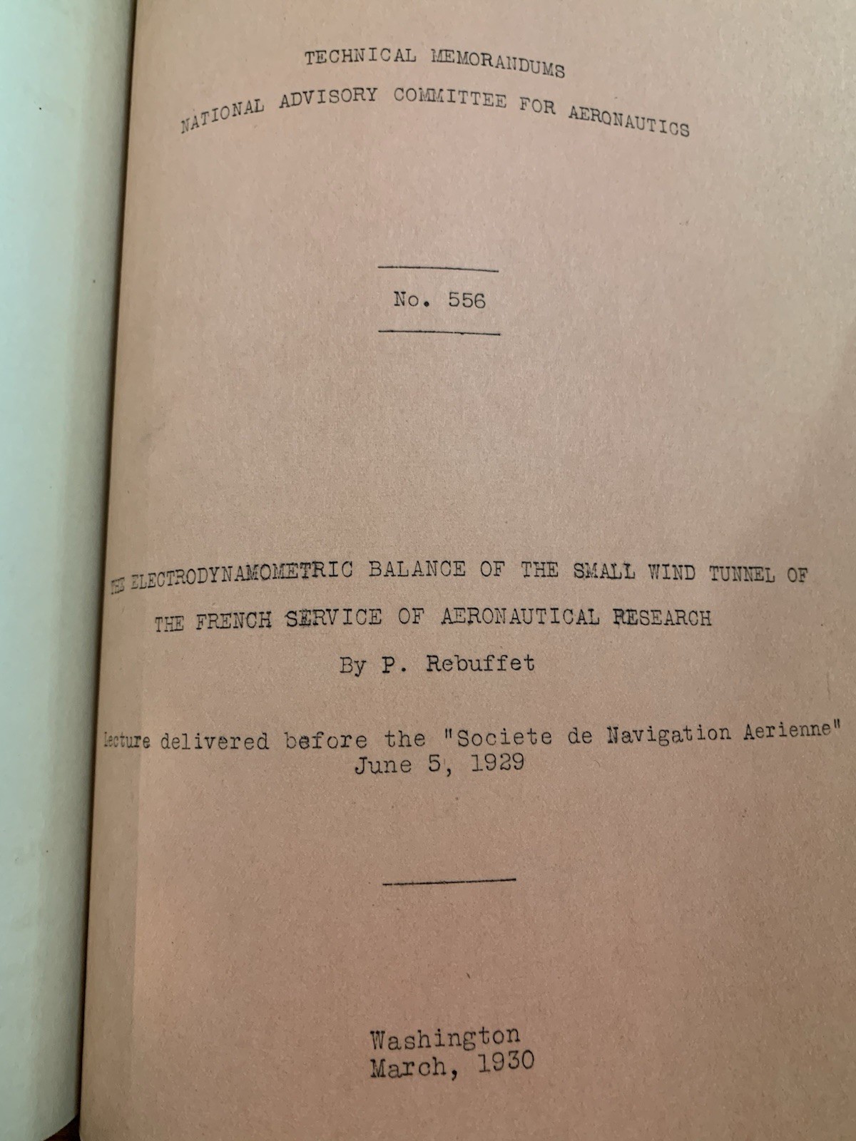 NACA Technical Memorandums Nos. 549-556 from 1920s, Published 1930