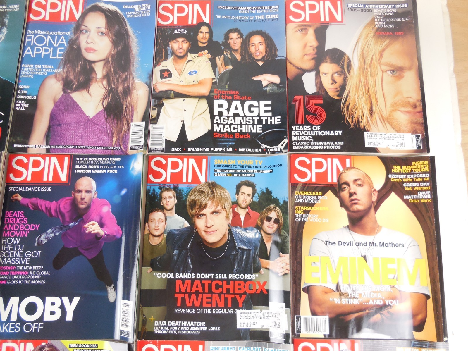 2000s Spin Magazine Lot 12 FULL year – RAGE MOBY Eminem Radiohead Matchbox CREED