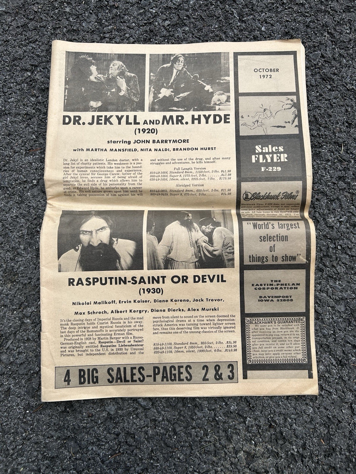 Blackhawk Films Sales Flyer (October 1972) Super 8 & 8mm Catalog Dr. Jekyll