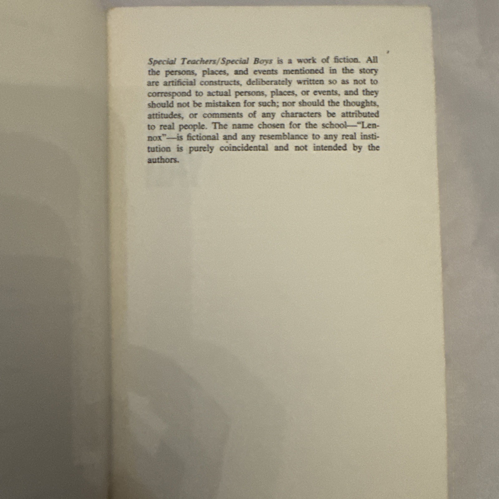 SPECIAL TEACHERS/SPECIAL BOYS – Peter Fisher/Marc Rubin (St Martins 1979)