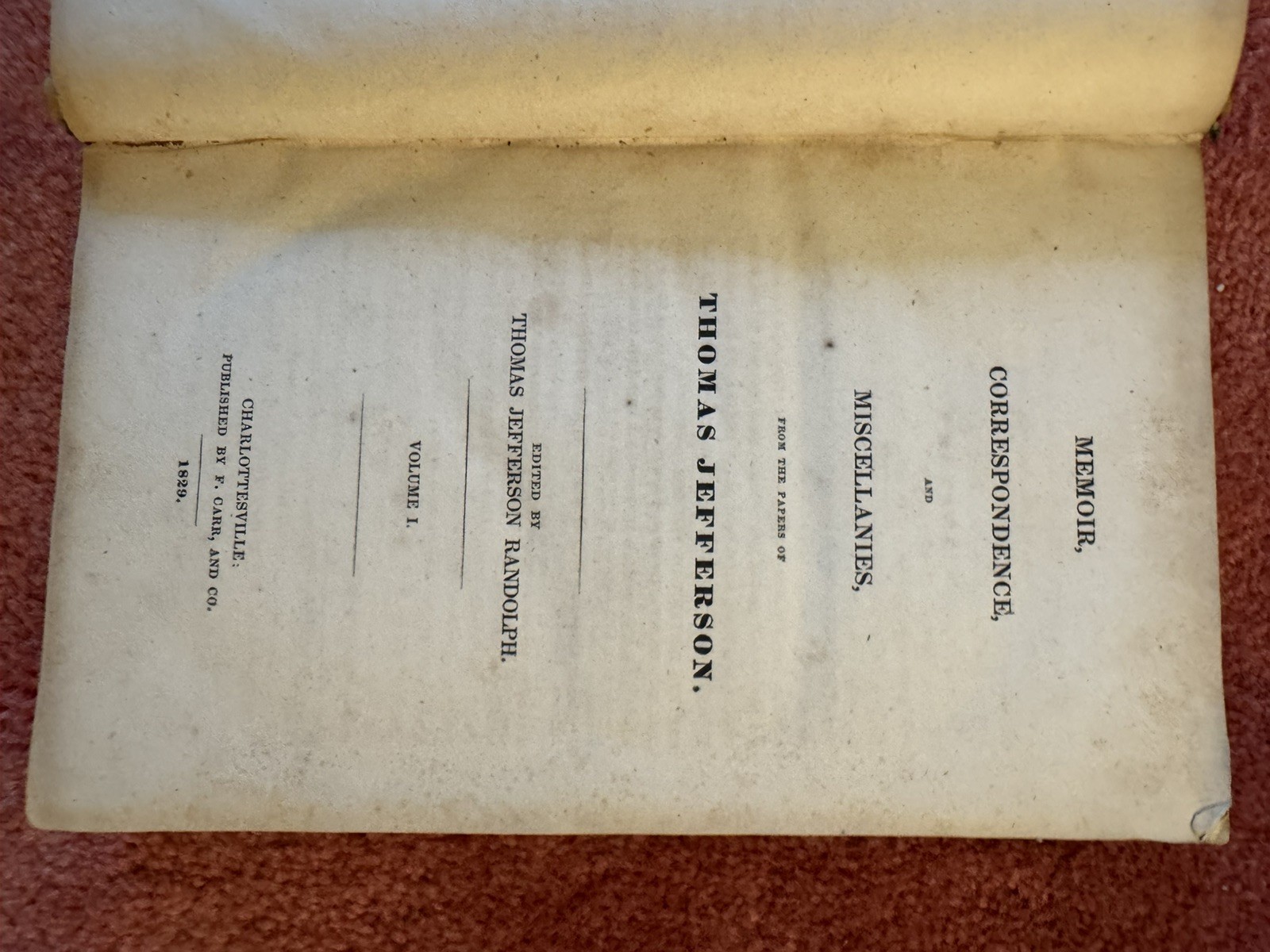 1829 Thomas Jefferson Writings Vol 1-3 First Ed F. Carr Unopened Boards Flaws