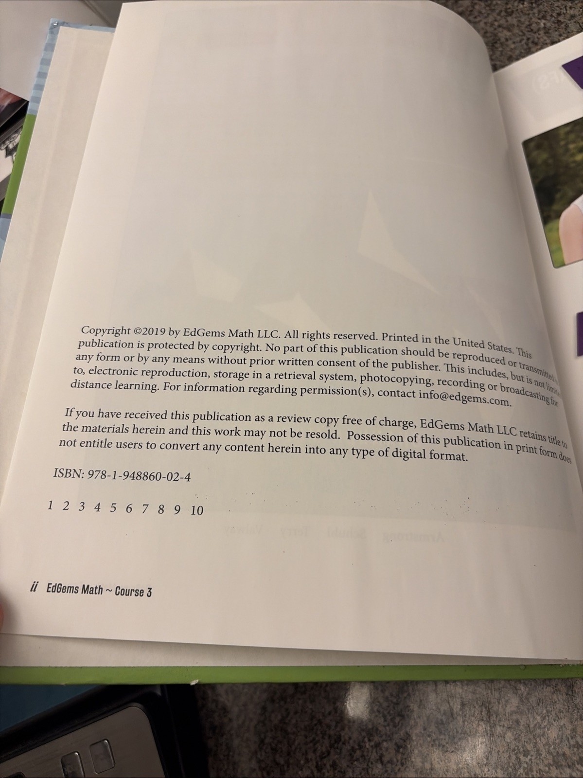 EdGems Math Course 3, Florida Ed. by McCaw (2019, Hardback)