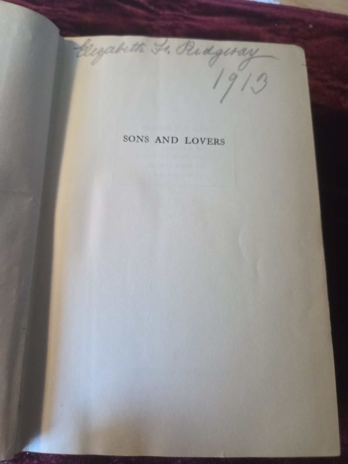 Sons and Lovers by D.H. LAWRENCE ~ First Edition 1913 ~ 1st US Printing