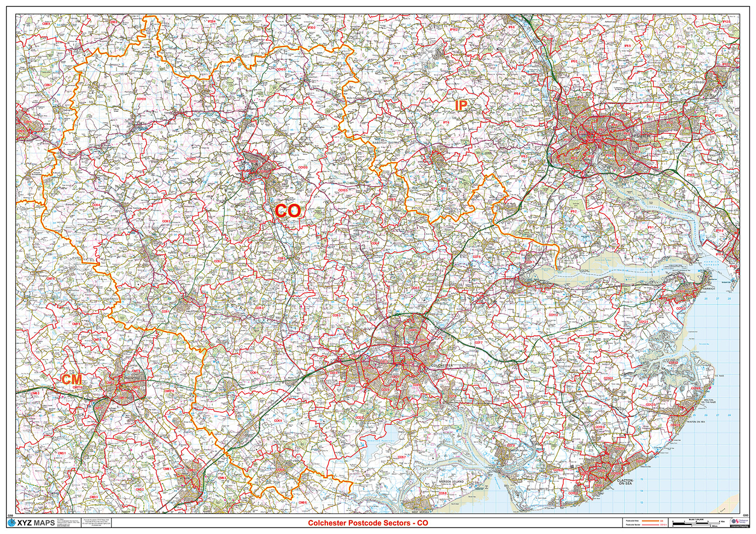 (G50) Map of Colchester CO Postcode Sectors, Poster of Colchester Postcodes