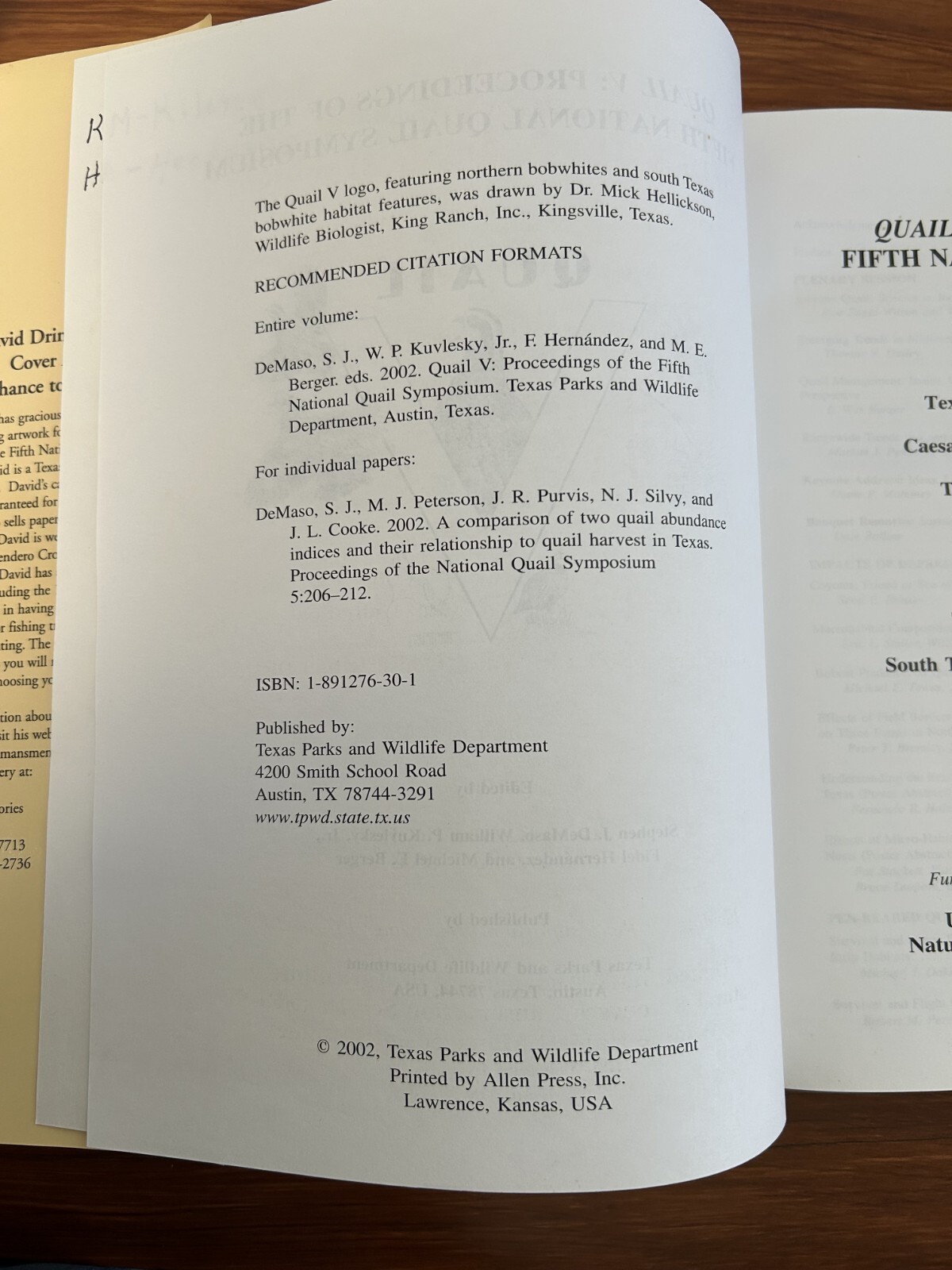 Quail V: Proceedings of the Fifth National Quail Symposium 2002 HC 254 pages