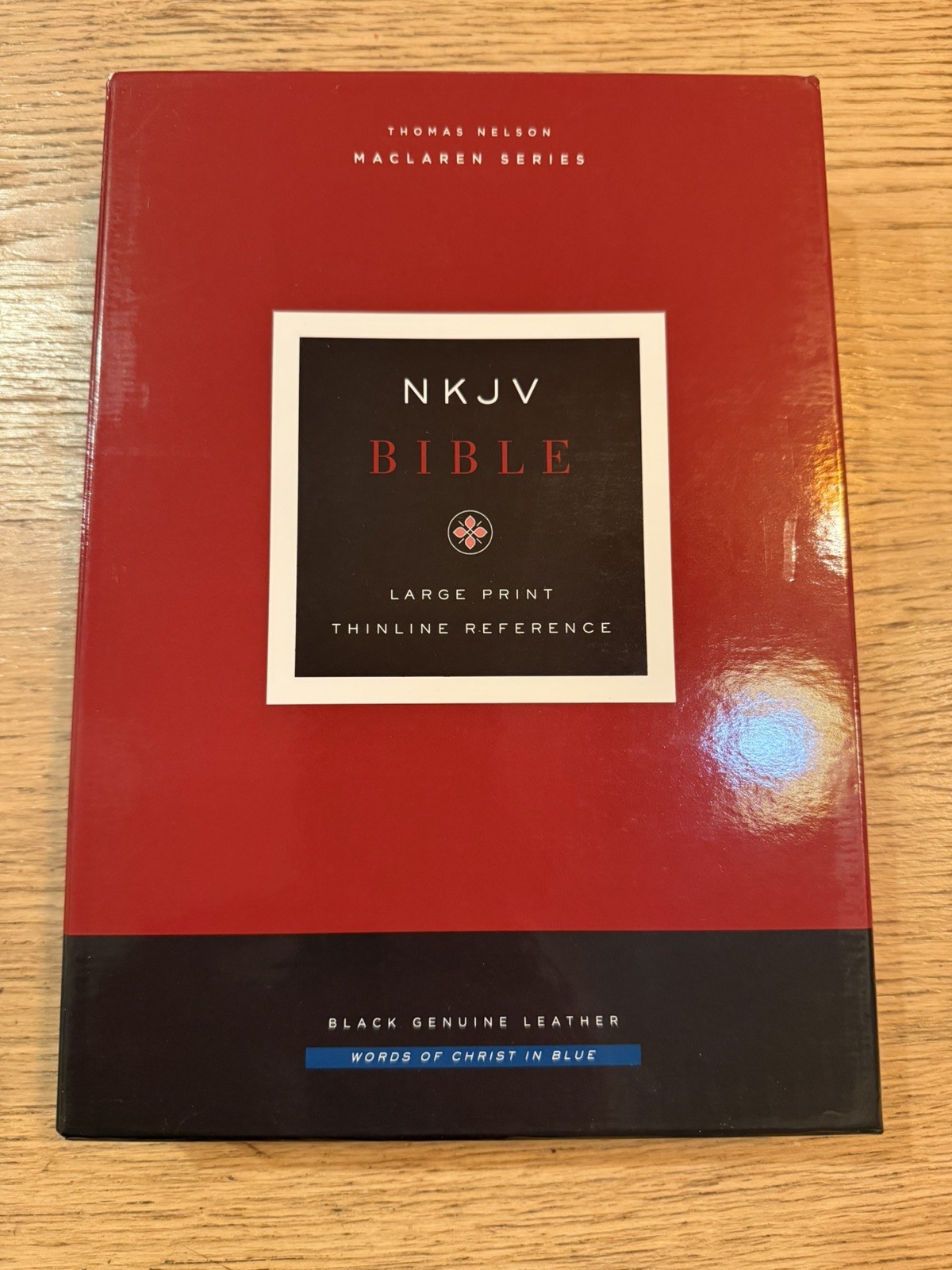 NKJV Large Print Thinline Reference Bible, Blue Letter, Maclaren Genuine Leather